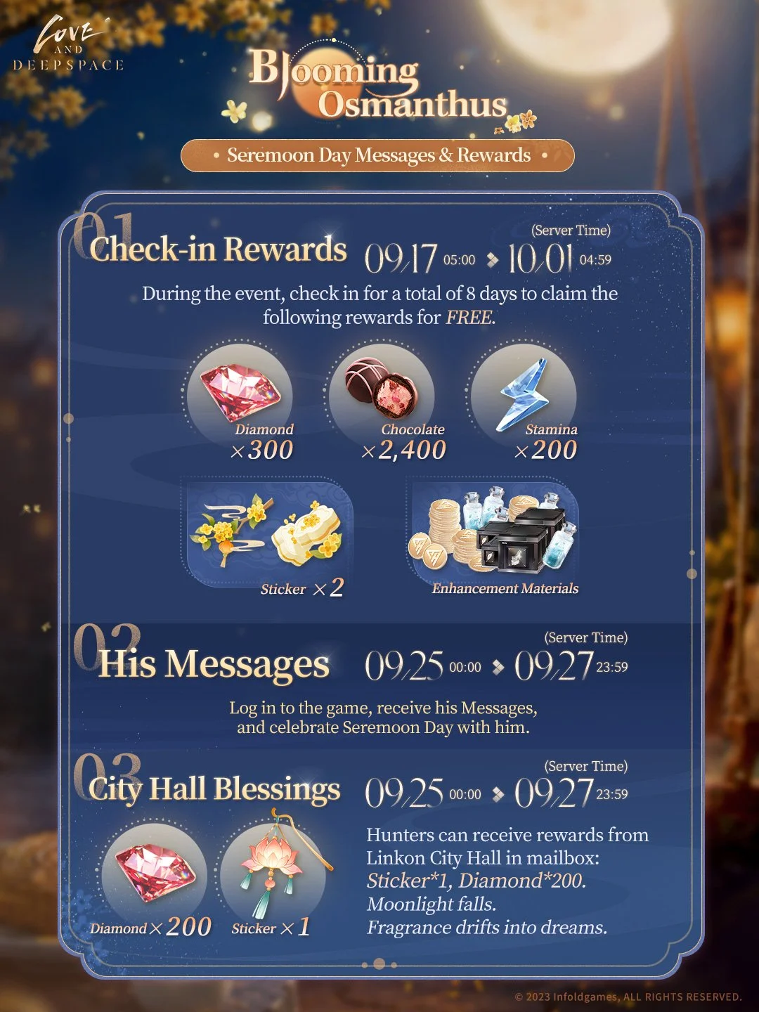 Love and Deepspace Blooming Osmanthus Event: Check-In Rewards, Messages, and City Hall Gift
