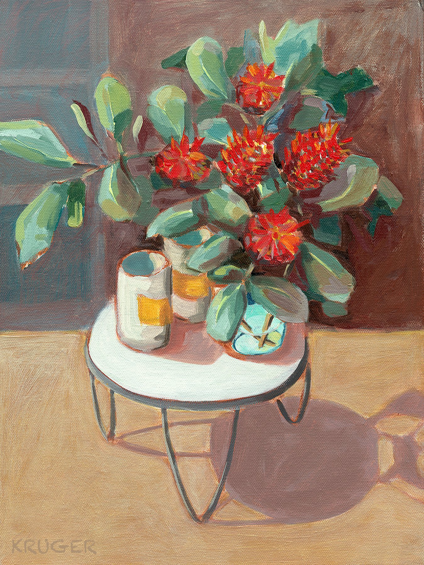  “Foraged flowers on white table”, acrylic on canvas, 43 x 33cm 