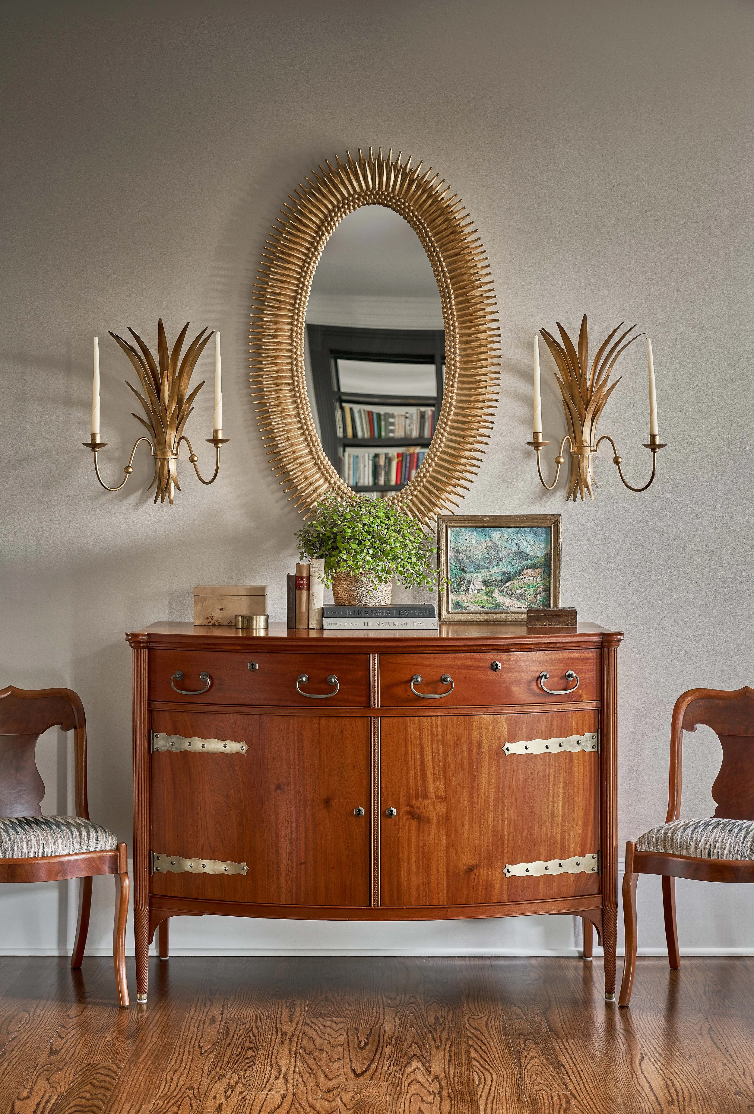 antique buffet and vintage chairs dining room design luxury interior design cat french design chapel hill inteiror designer durham interior designer warm luxury interiors homes with personality interior design