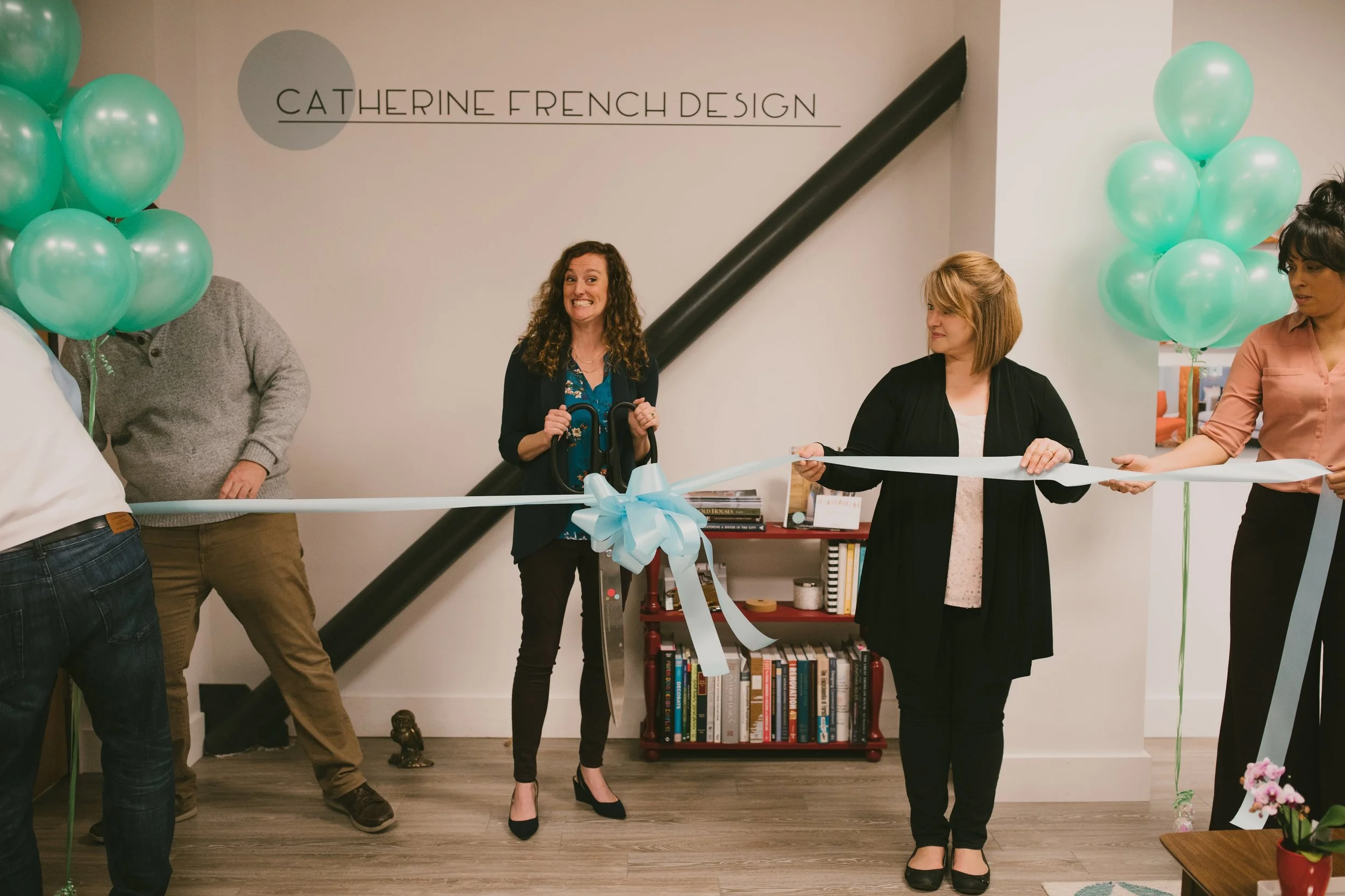 cat french design ribbon cutting ceremony for design studio in southern village chapel hill interior designer durham interior designer