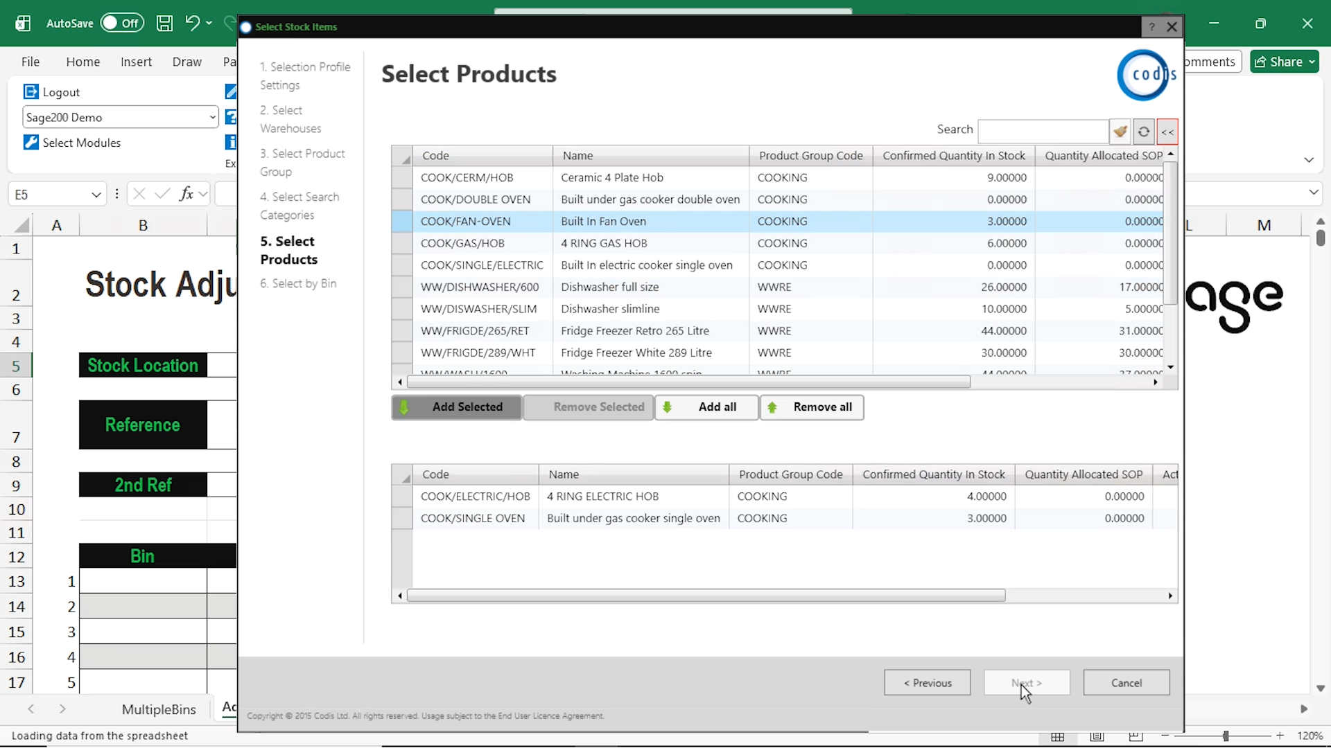 searching products in widzard