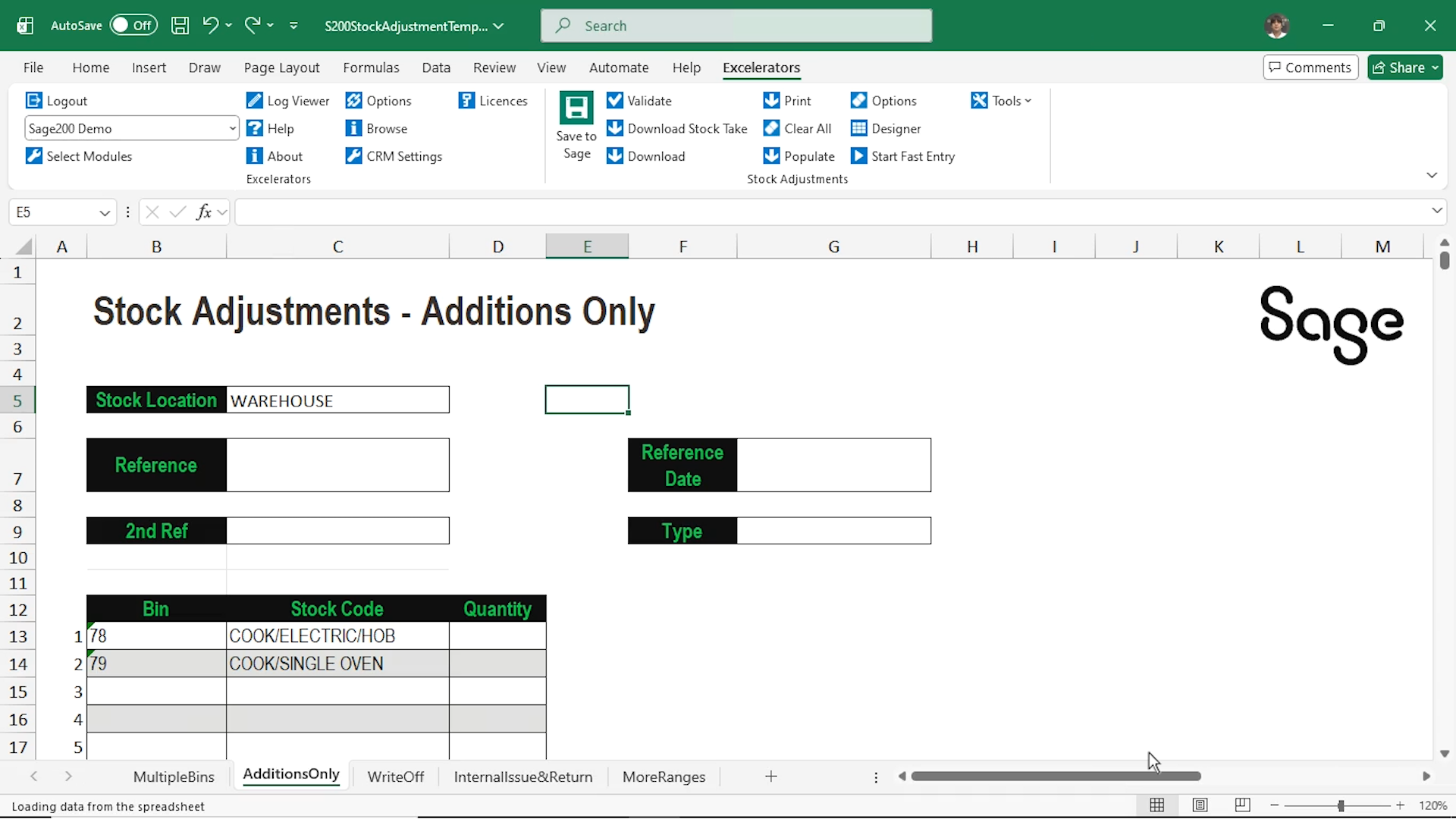 data downloaded to the template