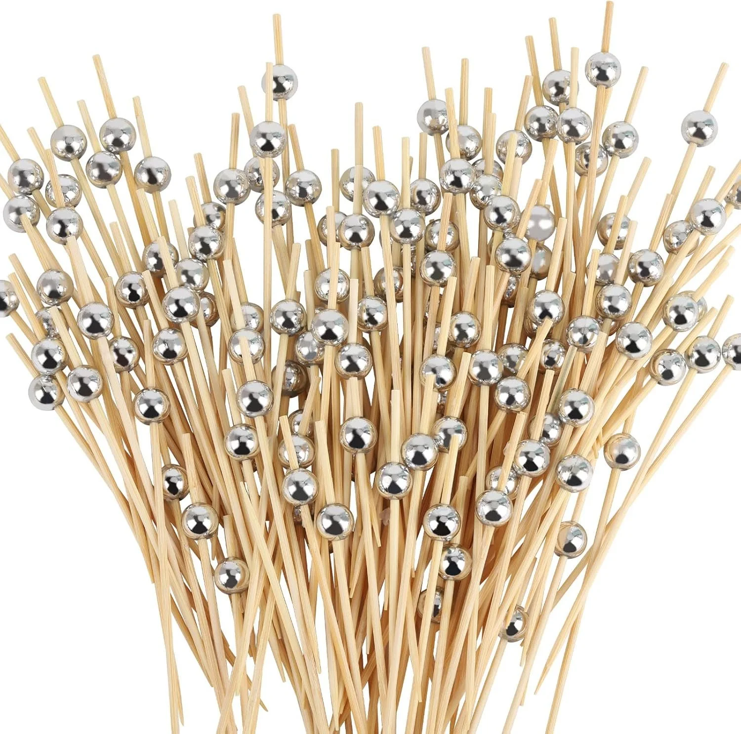 200PCS Silver Pearl Cocktail Skewers