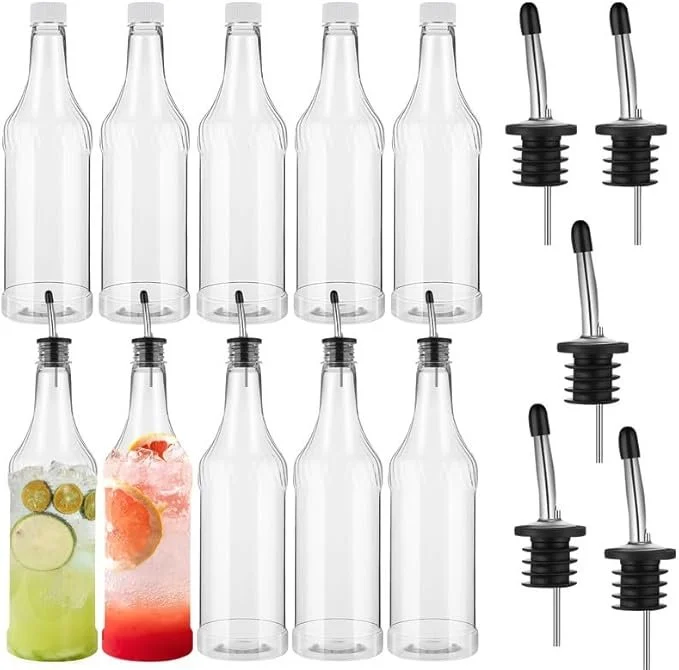 32 oz Plastic Long Neck Bottles with Pourer and Caps