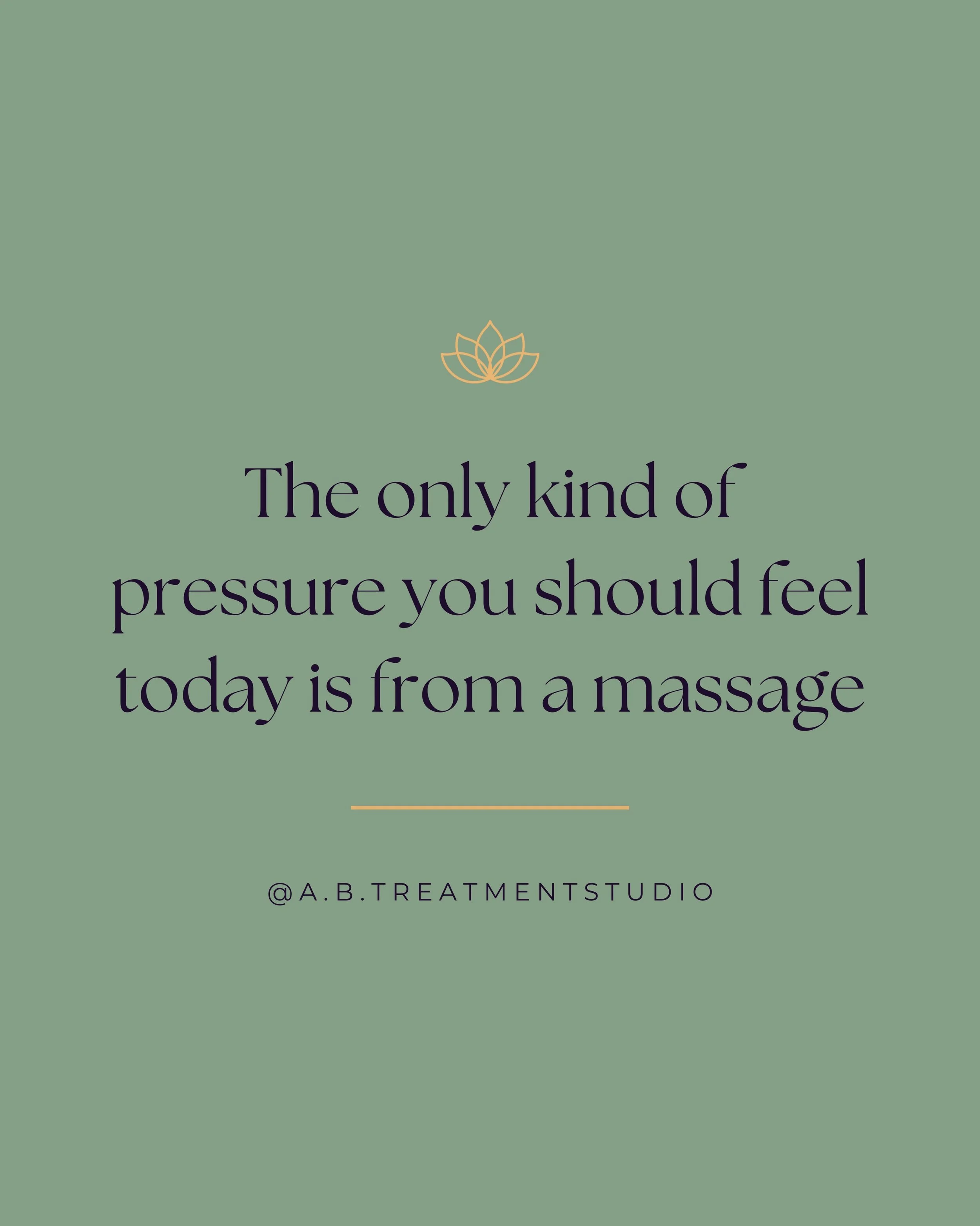 The only kind of pressure you should be looking for&hellip; 💆&zwj;♀️

A little reminder to slow down, switch off and let someone else take care of you for a change.

Whether you&rsquo;re carrying tension, feeling stressed or simply fancy an hour to 