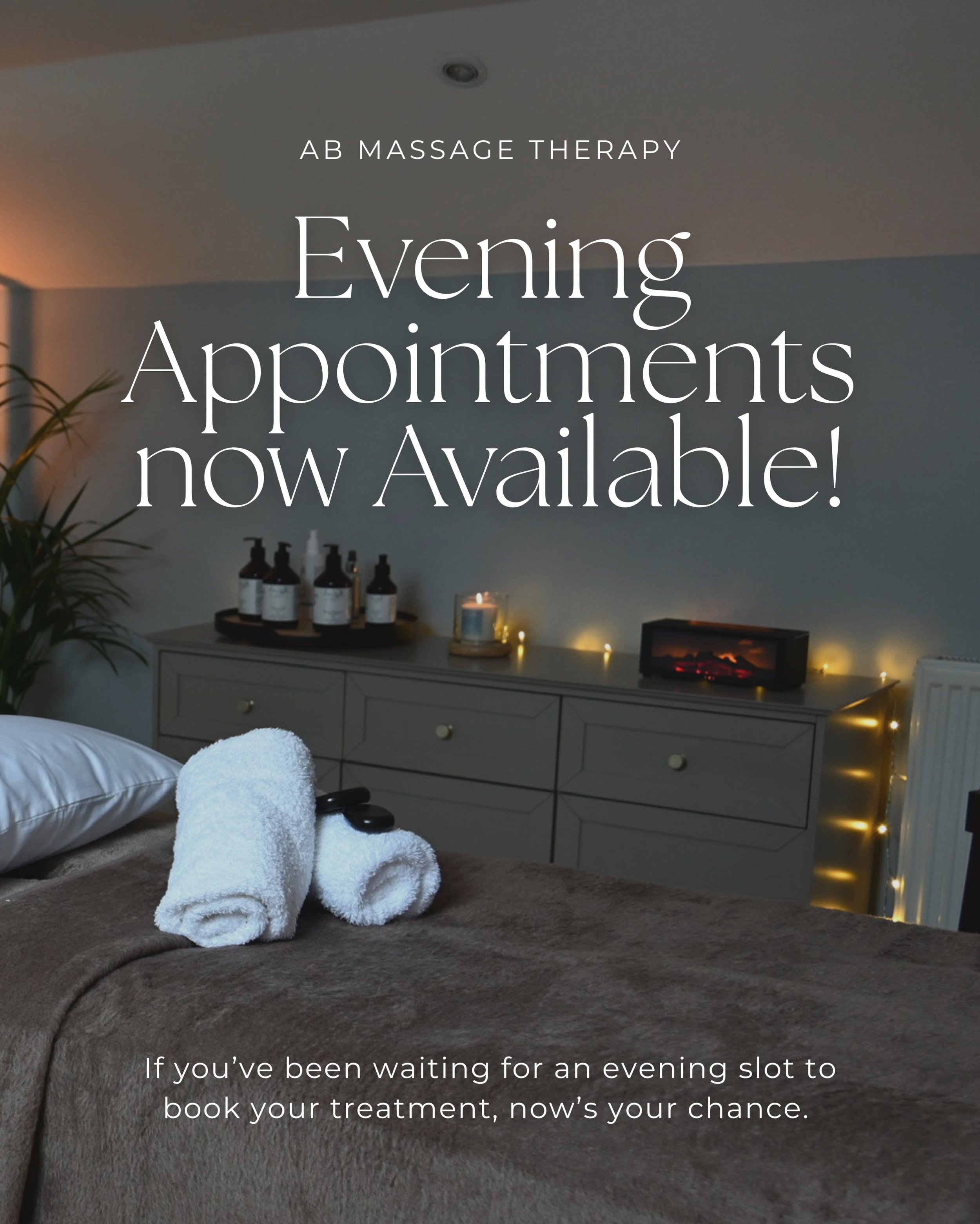 You asked, so I&rsquo;ve made it happen 🫶

I&rsquo;ve had lots of you asking for evening appointments, so I&rsquo;ve opened up a few extra dates to make it easier to fit some well-deserved time for yourself into your busy schedule.

Evening spaces a