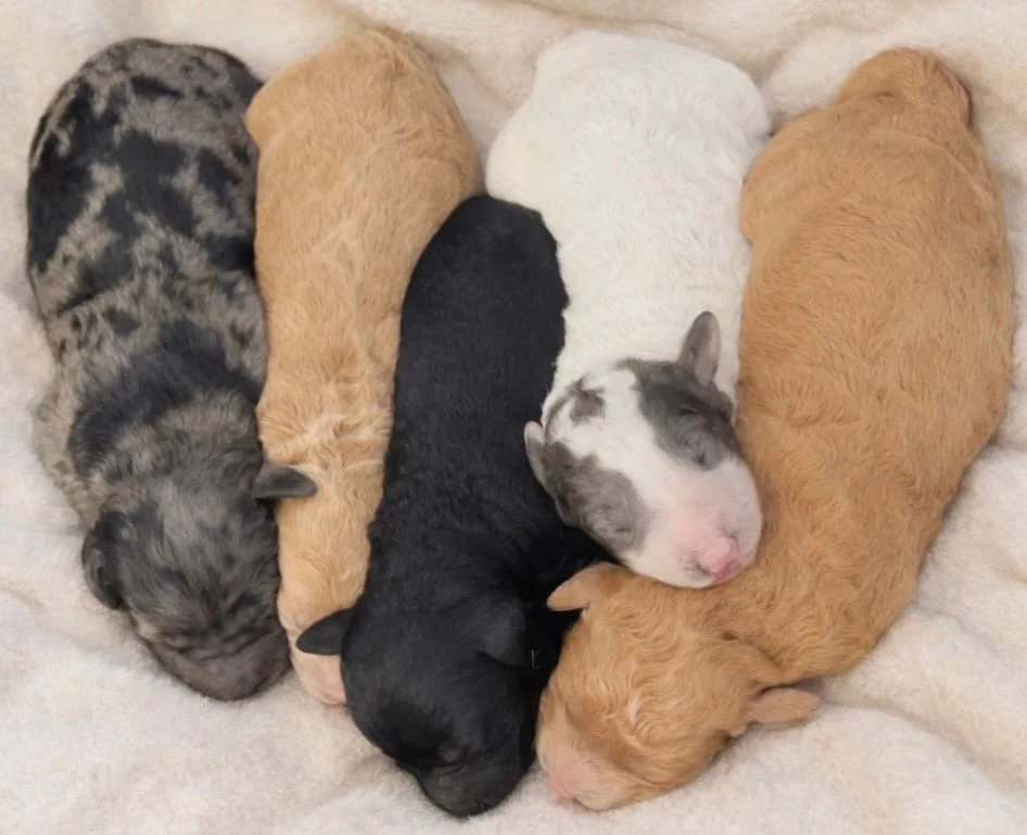 Introducing the &ldquo;Little Women&rdquo; litter - five beautiful ladies named Jo, Meg, Beth, Amy and Marmee March. ❤️ 

#minigoldendoodles #goldendoodlelitter #goldendoodlepuppy #goldendoodles