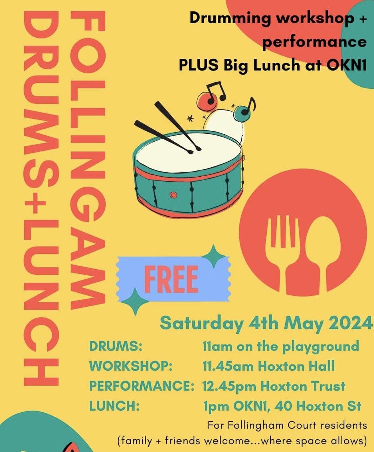 Are you a Follingham Court resident?

Come along to OKN1 for a FREE lunch after various fun activities in your local area.

#hackney #hoxton #okn1 #event #lunch