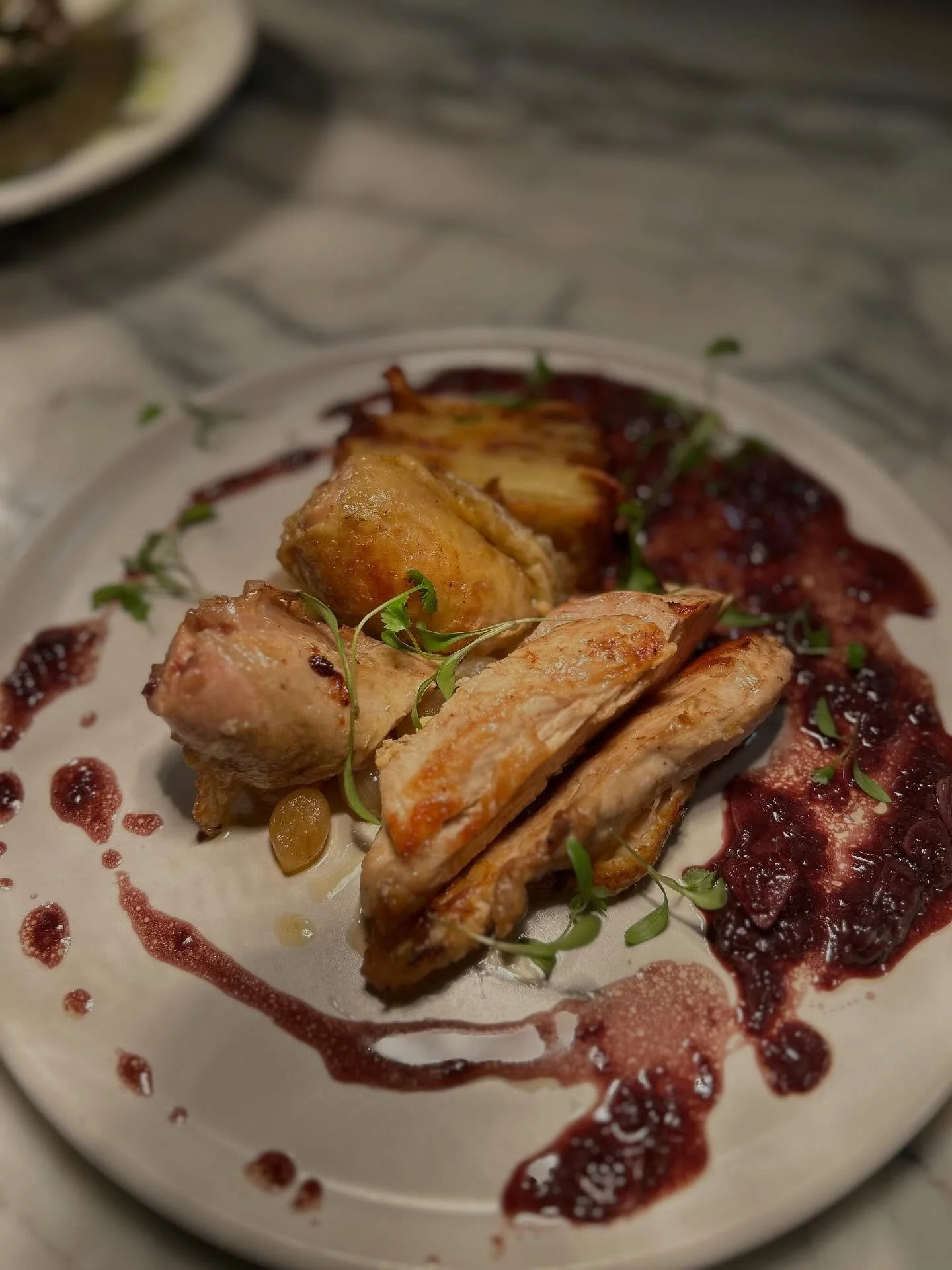 Guinea Fowl
sous vide breast &amp; stuffed leg, potato &amp; caramelised onion terrine, glazed silverskin onion, bordelaise

Available until 21 November

Thursday and Friday, 6pm - 10pm (last order 8:30pm)

#okn1 #okn1restaurantandchefschool #hoxton 
