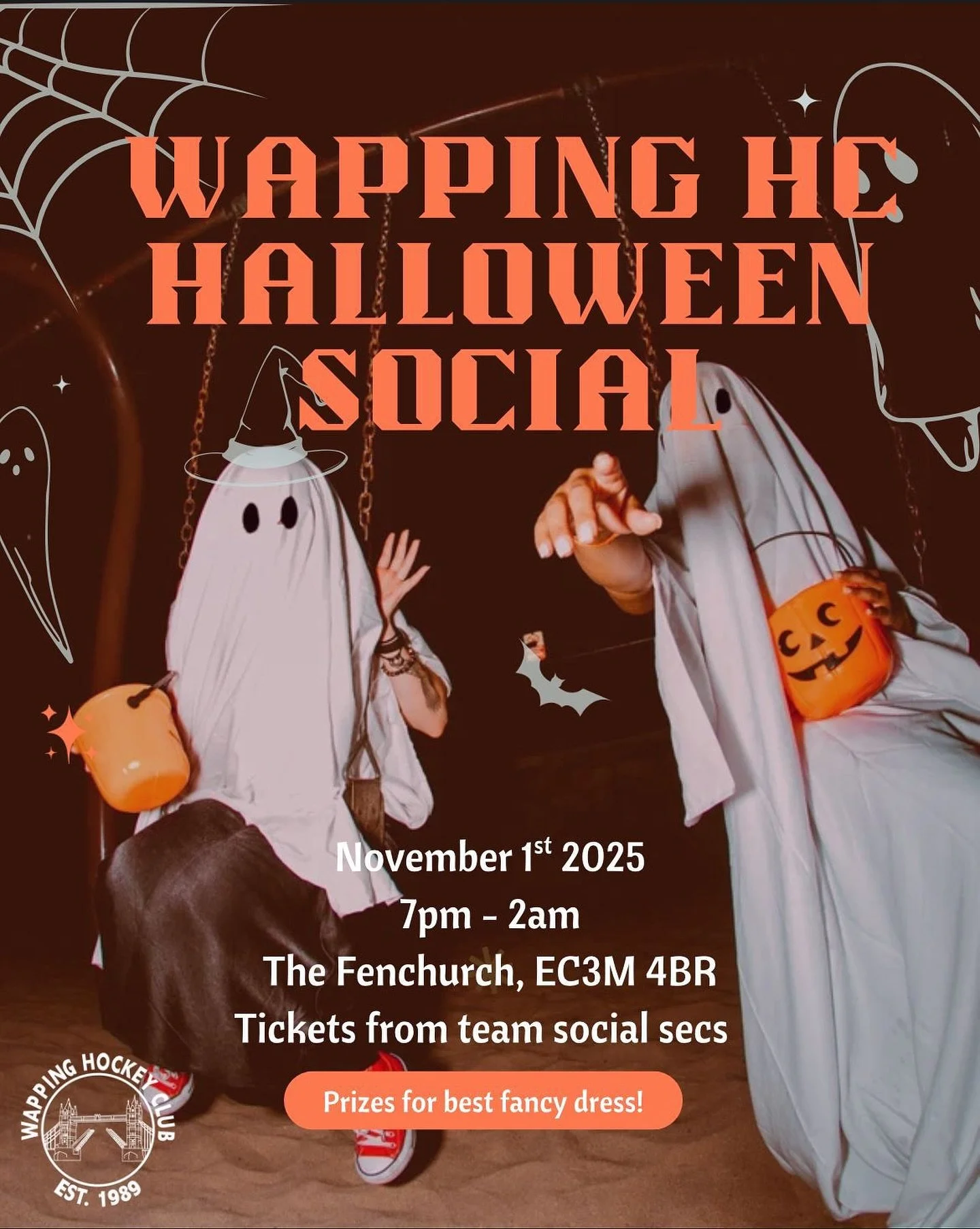 🎃 *HALLOWEEN SOCIAL* 🎃

Spooky szn is fast around the corner, and therefore it&rsquo;s time for the infamous Halloween social!

Date: *Saturday 1st November*

Location: *The Fenchurch, EC3M 4BR* @thefenchurch 

Time: *7pm - 2am*

Tickets: *&pound;4