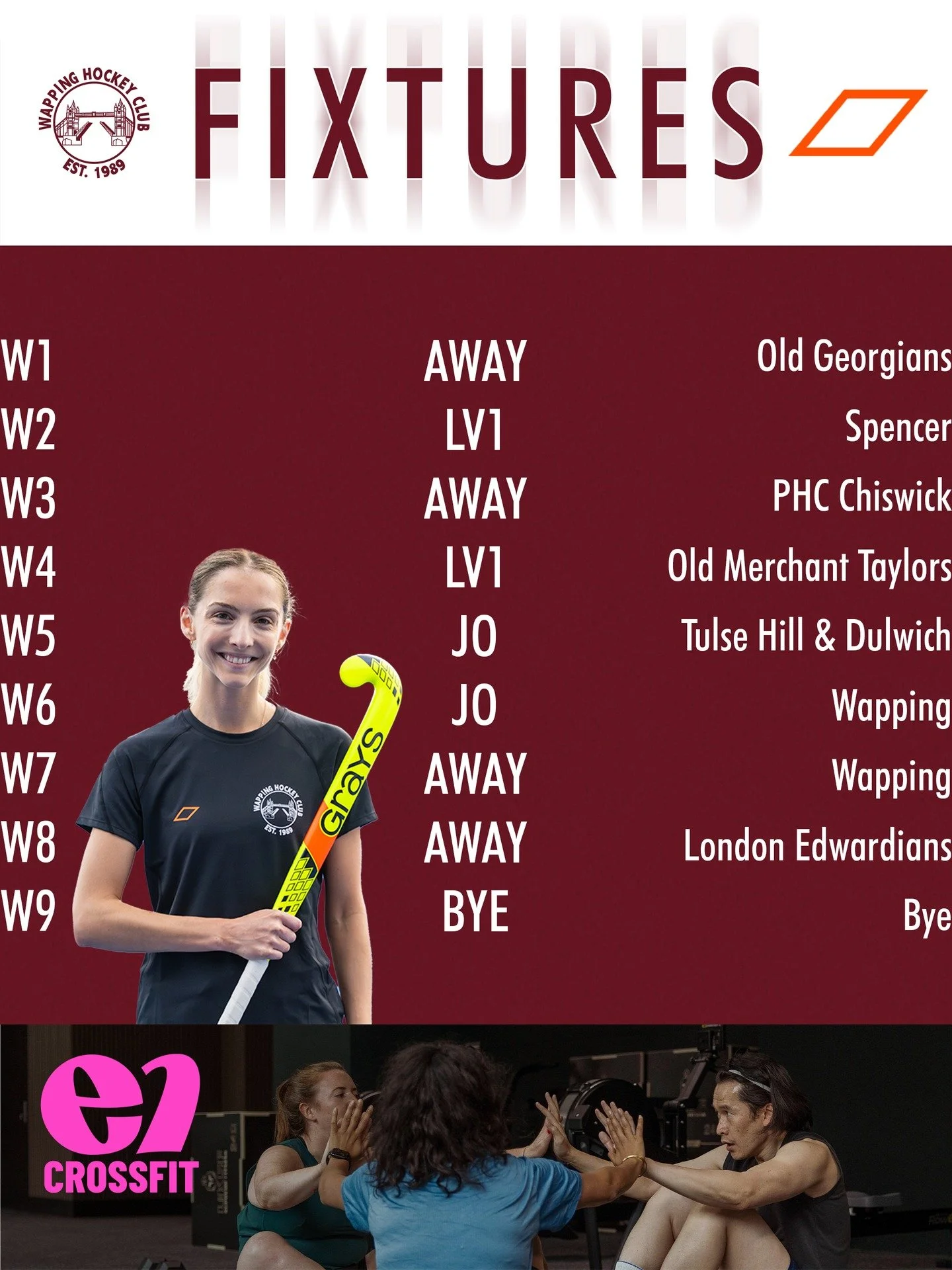 Get ready for Gameweek four 🏑

Check out the fixtures!

Sponsored by @e1crossfit

#wapping #wappinghc #hockey #hockeylife #fieldhockey #hockeyplayer #hockeylove #londonhockey #hockeyplayers #sport #hockeyfamily #hockeygame #hockeygram #hockeytrainin