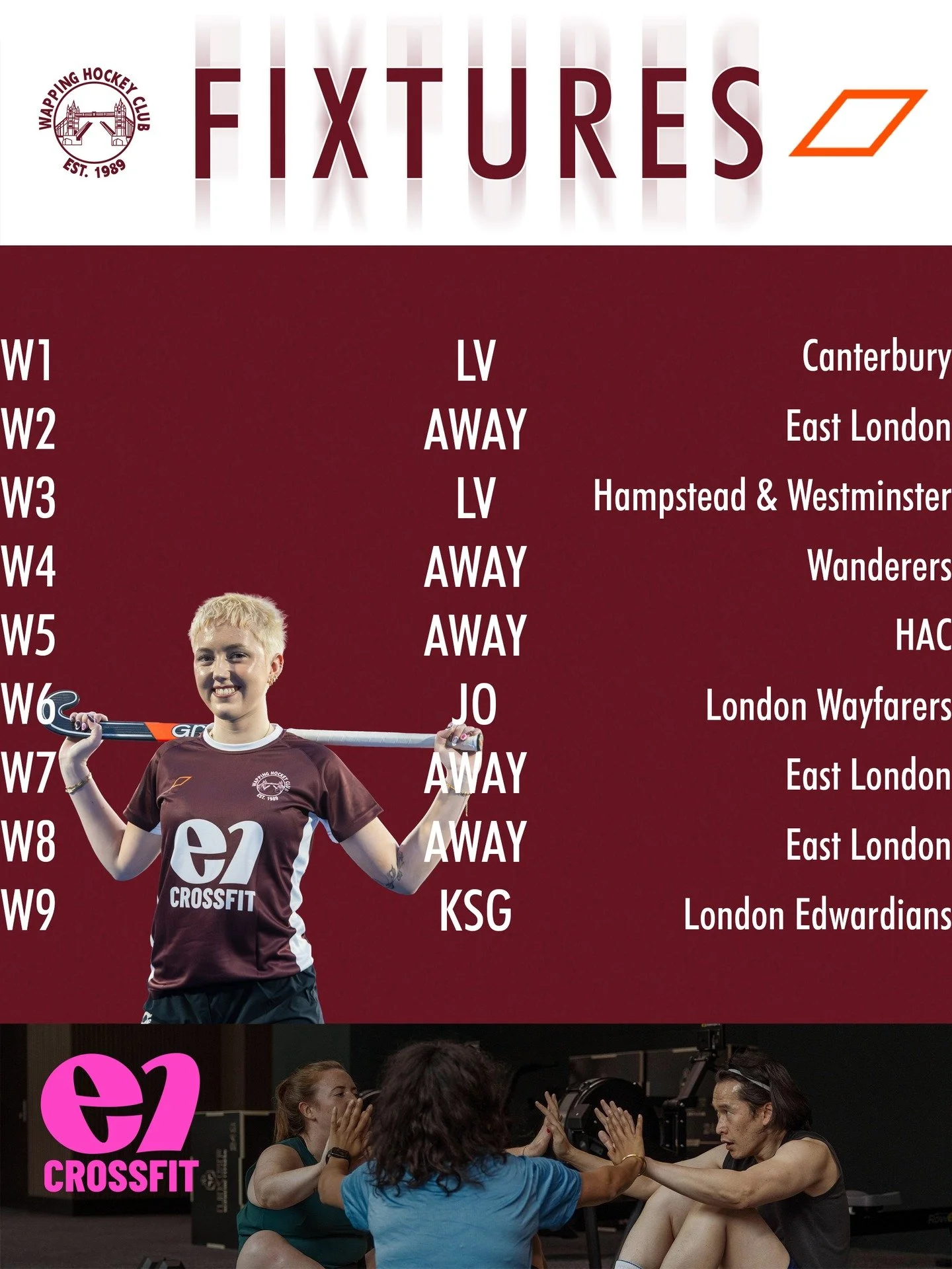 Who's ready gameweek seven is here 🏑

Check out the fixtures!

Sponsored by @e1crossfit

#wapping #wappinghc #hockey #hockeylife #fieldhockey #hockeyplayer #hockeylove #londonhockey #hockeyplayers #sport #hockeyfamily #hockeygame #hockeygram #hockey