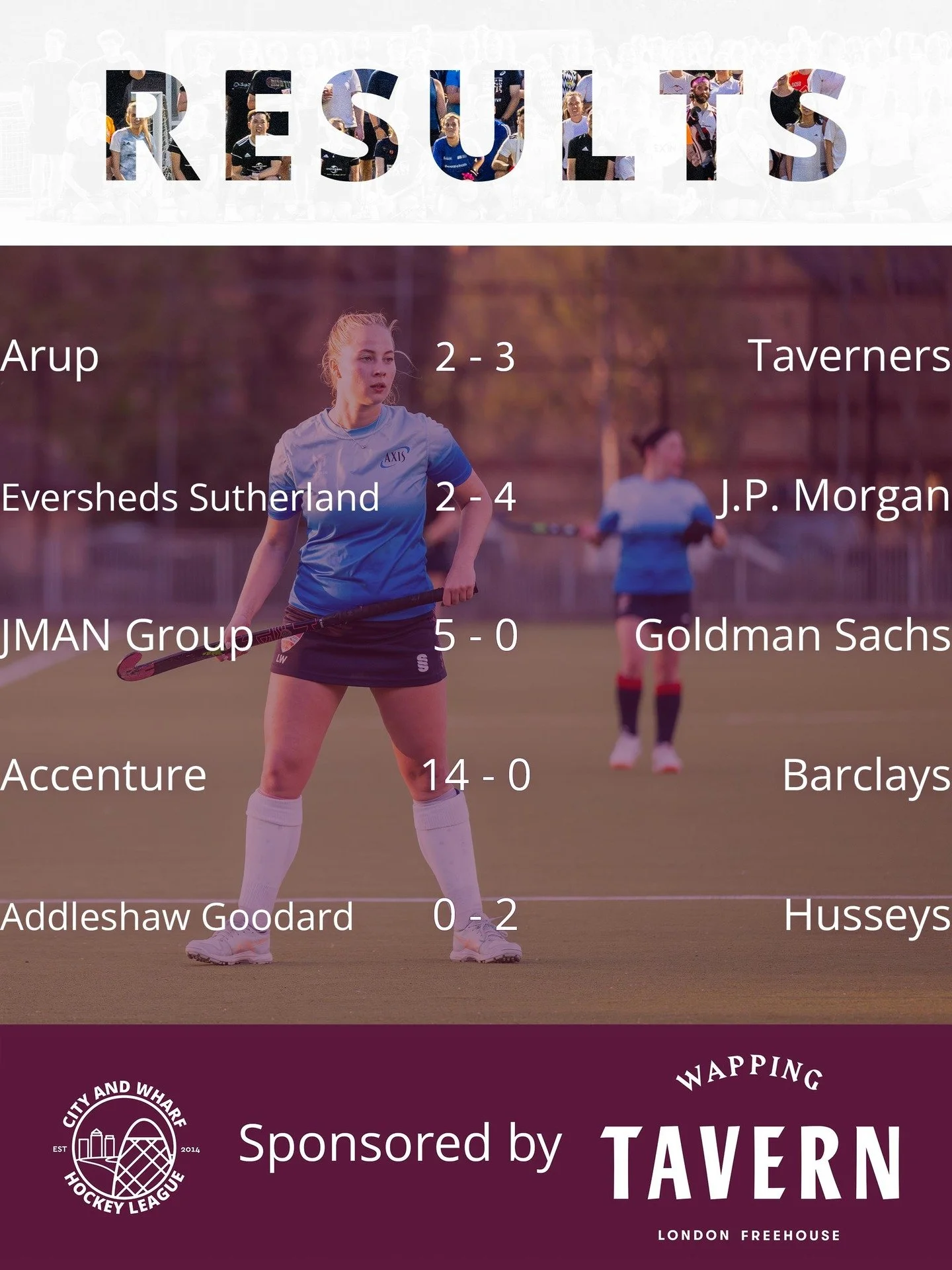 Week 2 results 🏑

Some big results this week from across the league.

Sponsored by @wappingtavern

📸 @james.budgen

#citywharfhockey #fieldhockey #hockeygram #instahockey #ad