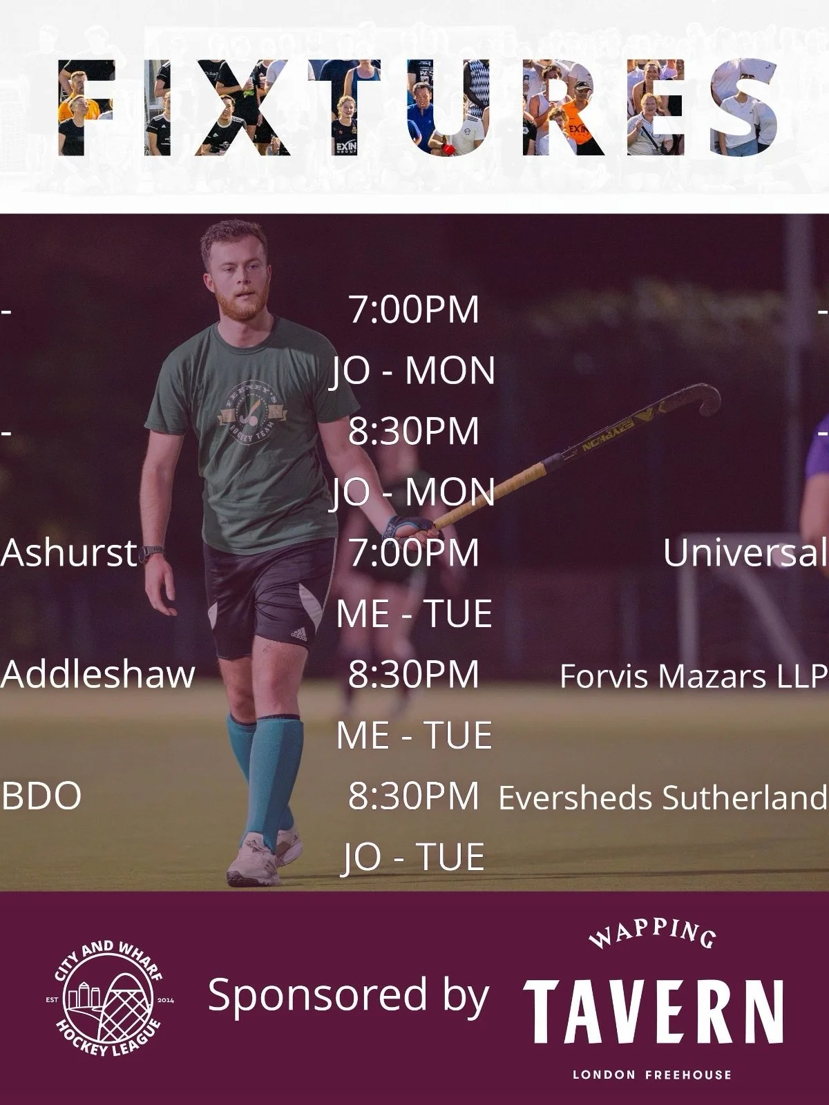 Your &lsquo;scorching&rsquo; fixtures for this week! ☀️ 🏑 

Sponsored by @wappingtavern 

#fieldhockey #hockey #citywharfhockey #londonhockey #londonhockeyleague