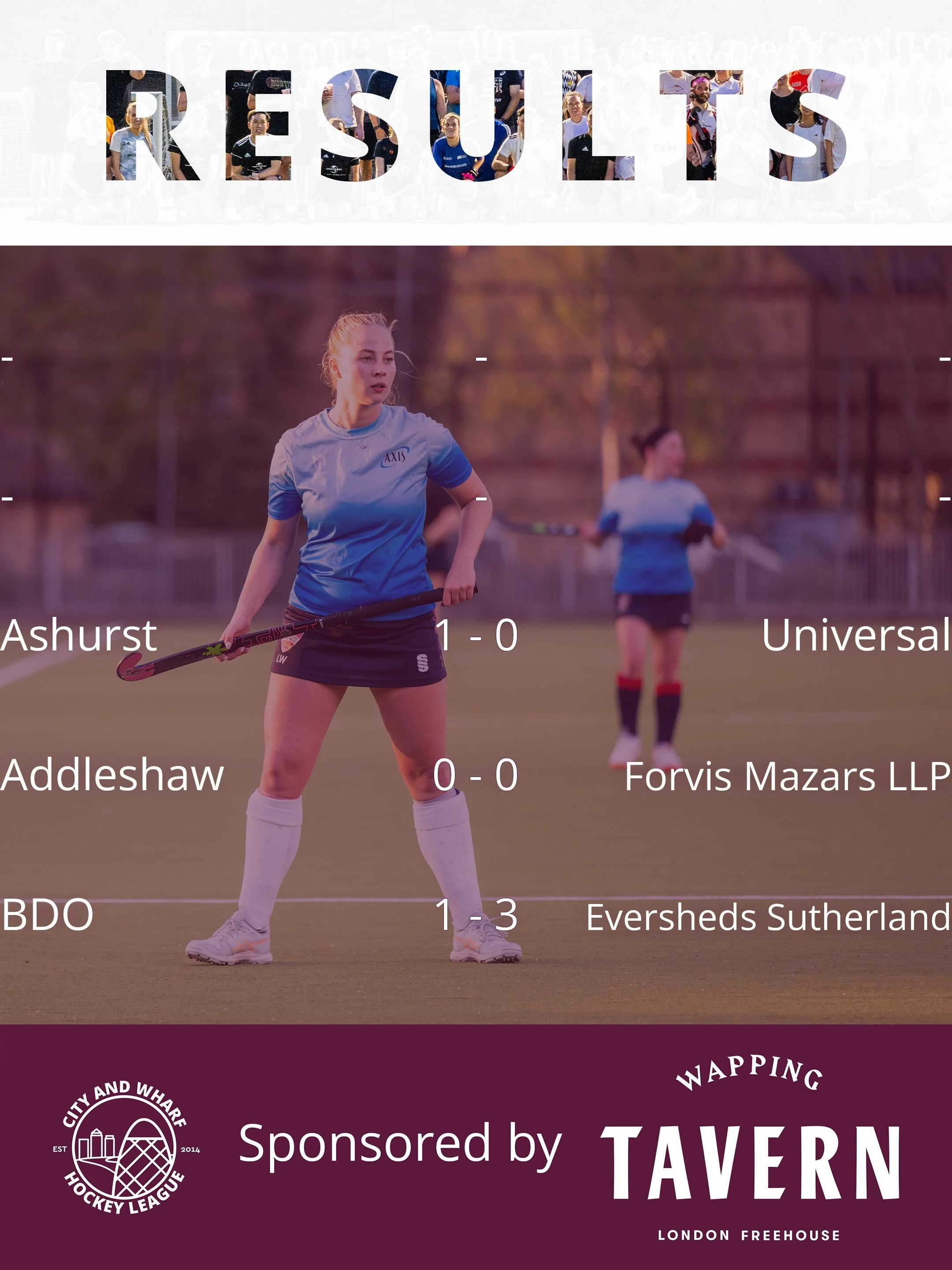 Week 7 results 🏑

It was a scorching week but we still had some great games!

Sponsored by @wappingtavern

📸 @james.budgen

#citywharfhockey #fieldhockey #hockeygram #instahockey #ad