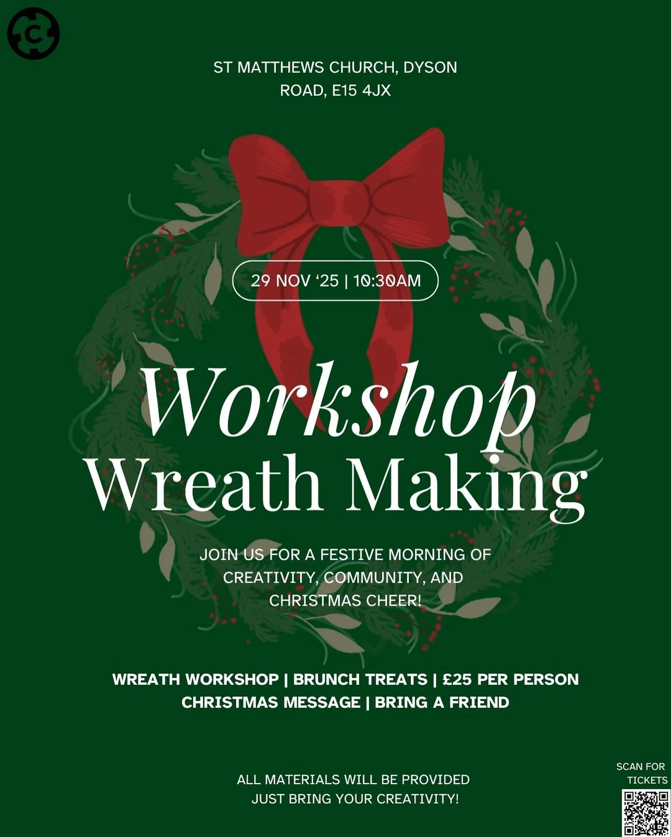 Join us for our Wreath making Brunch 🌲

Saturday 29th November from 10.30am at St Matthew&rsquo;s church!

Bring your friends and family as we enjoy making wreaths, brunch treats, and a chance to hear about the Christian faith! 

All are welcome! Ti