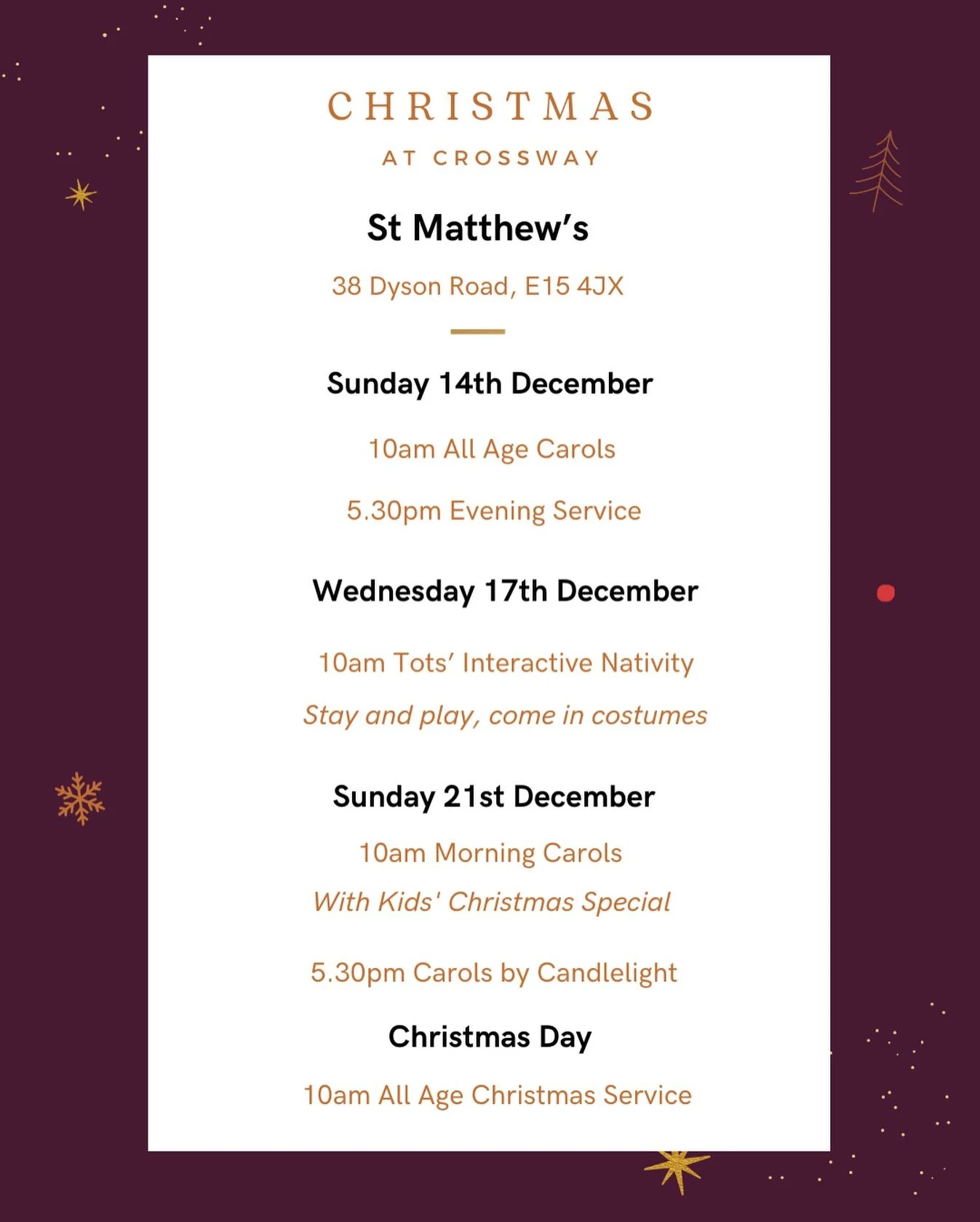 All of our Christmas services at St Matthew&rsquo;s 👆🏻

We can&rsquo;t wait to celebrate with you all! 🌟