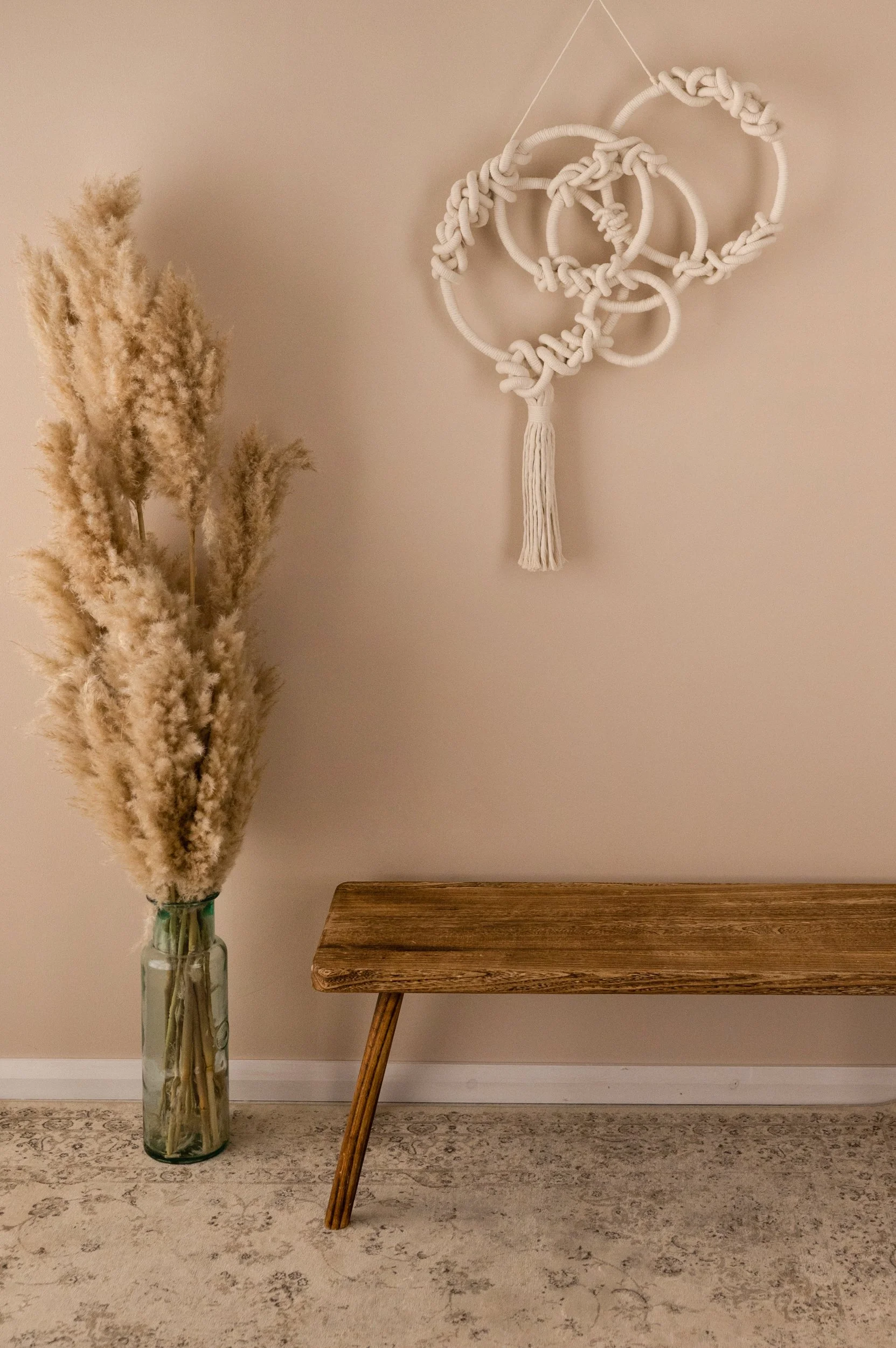 Circular Wall Decor, Connecting circles with interlacing coils, depicting the circle of life. Made from natural cotton.