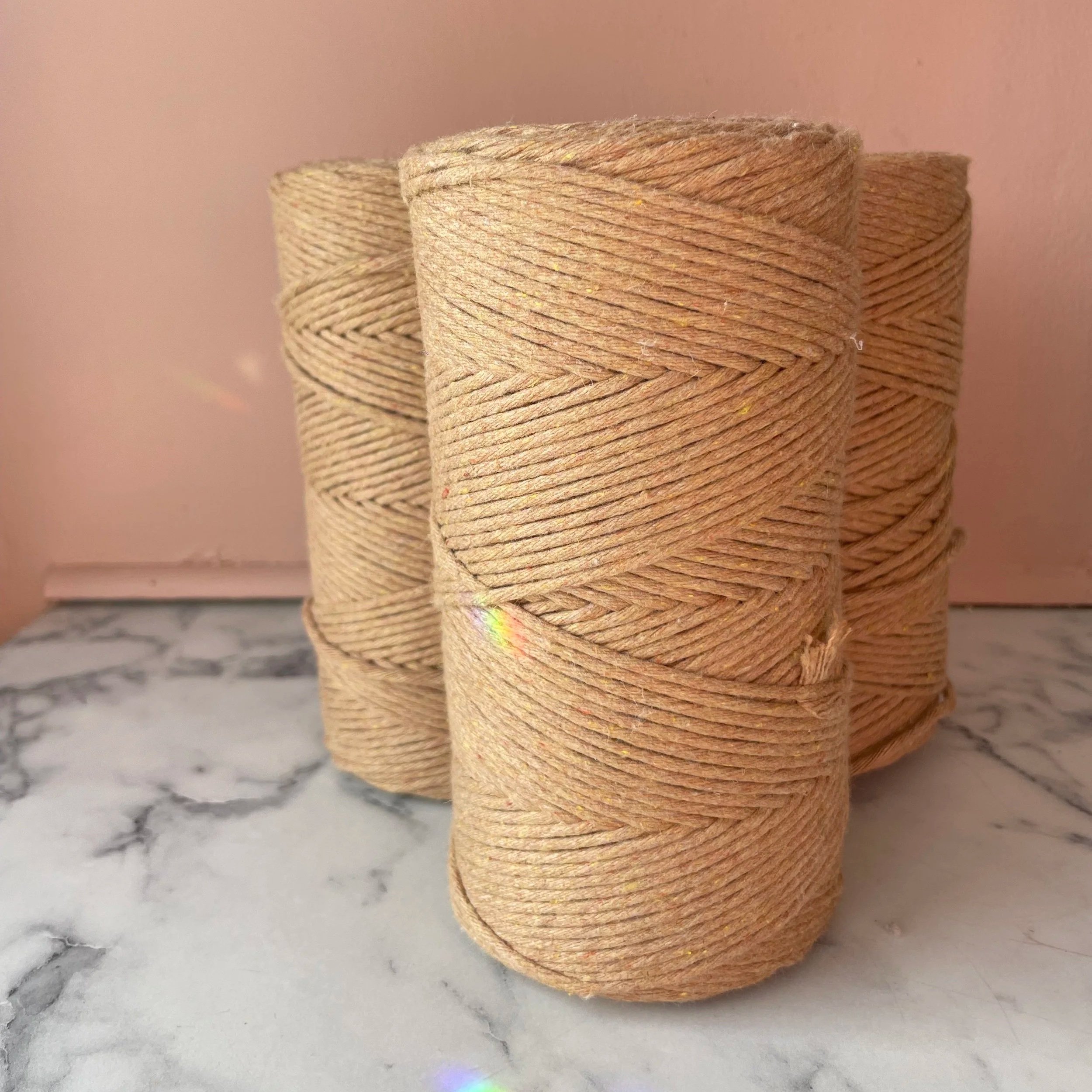 Job Lot -2mm Single Ply  Cotton Rope – Recycled Cotton Macrame Cord, Camel Colour