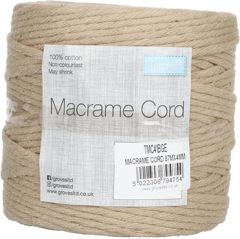 4mm Single Ply Macrame Cord – Approx. 87m Spool – Soft Cotton Rope for DIY & Home Décor. Variety Of Colours Available