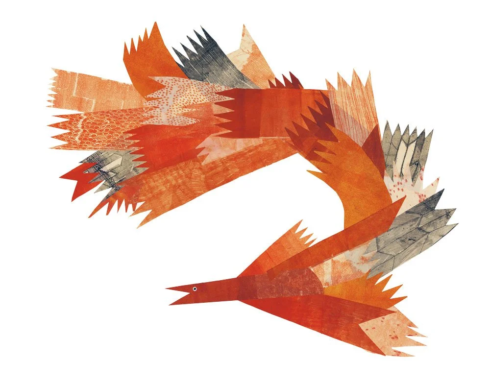 "The Firebird", monoprint, 2018- Slavic Folk Tales Book Illustration