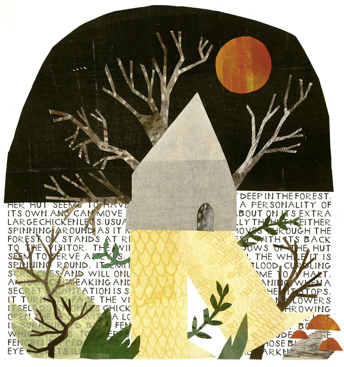 Baba Yaga's House, monoprint, 2019
