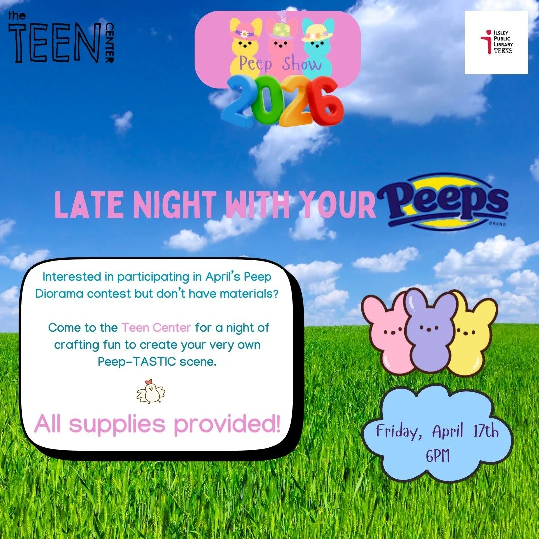 Join us on April 17th at The Teen Center to participate in our annual Peeps Diorama Contest! There will be prizes as always, and the winners will be announced later that month.