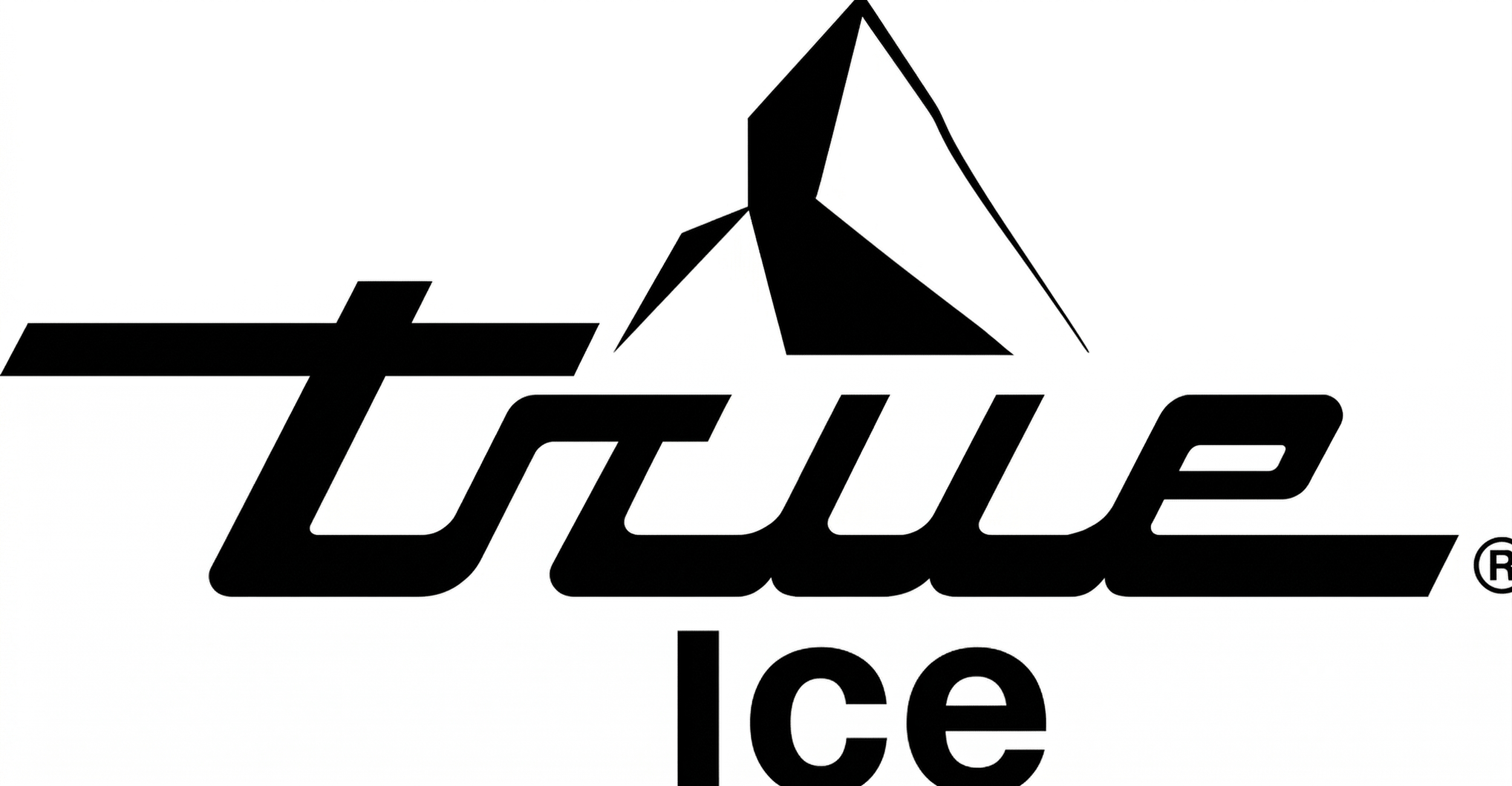 Black and white logo of "True Manufacturing" in bold, stylized font, and a triangular mountain-like shape above it. The word 'ice' appears below.