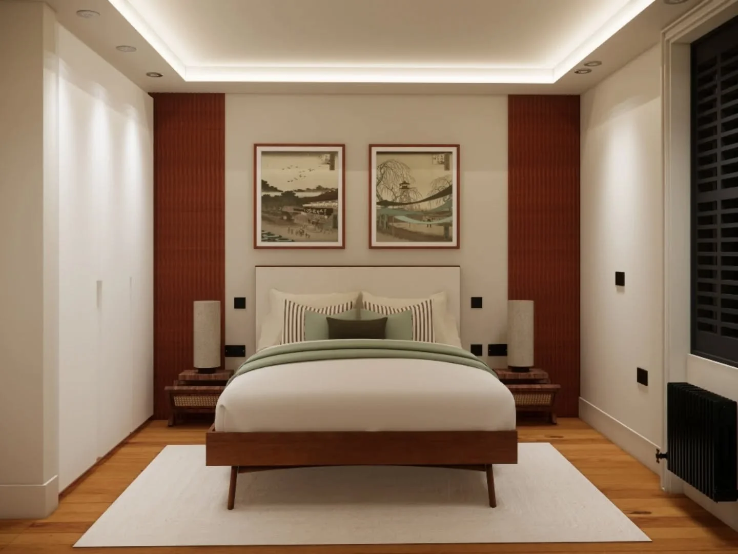 A serene sanctuary where craftsmanship meets calm.

Framed by Naturewall&rsquo;s Arborelle Walnut Fluted Panels, the bed rests between Muṅgāru side tables topped with Nordic Nest Hashira lamps, creating a perfect balance of texture and light. The wal