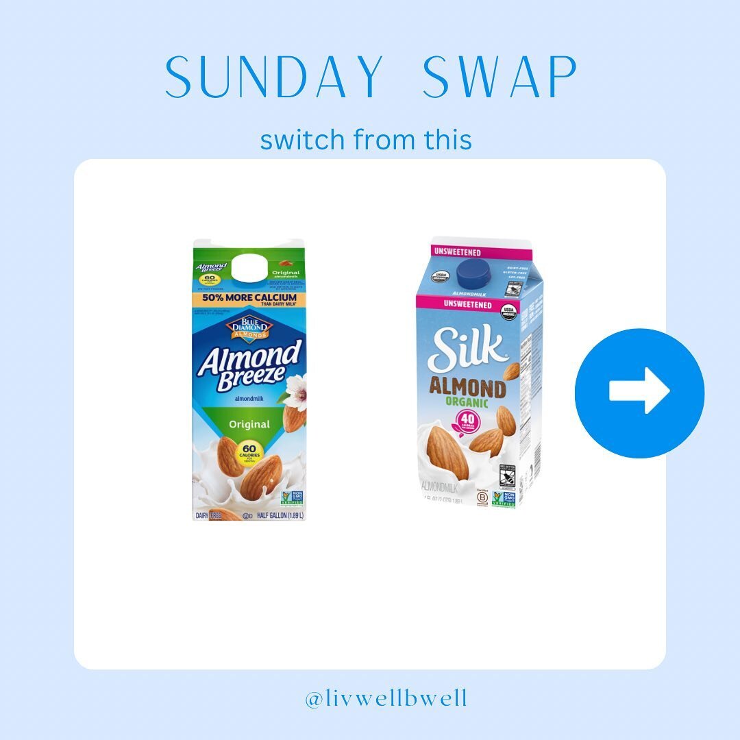 SUNDAY SWAP ➡️ALMOND MILK

This is an easy swap for all of my almond milk users! While almond milk does not have the same protein and calcium benefits as drinking cow&rsquo;s milk, for those that can&rsquo;t tolerate dairy it&rsquo;s a great option. 