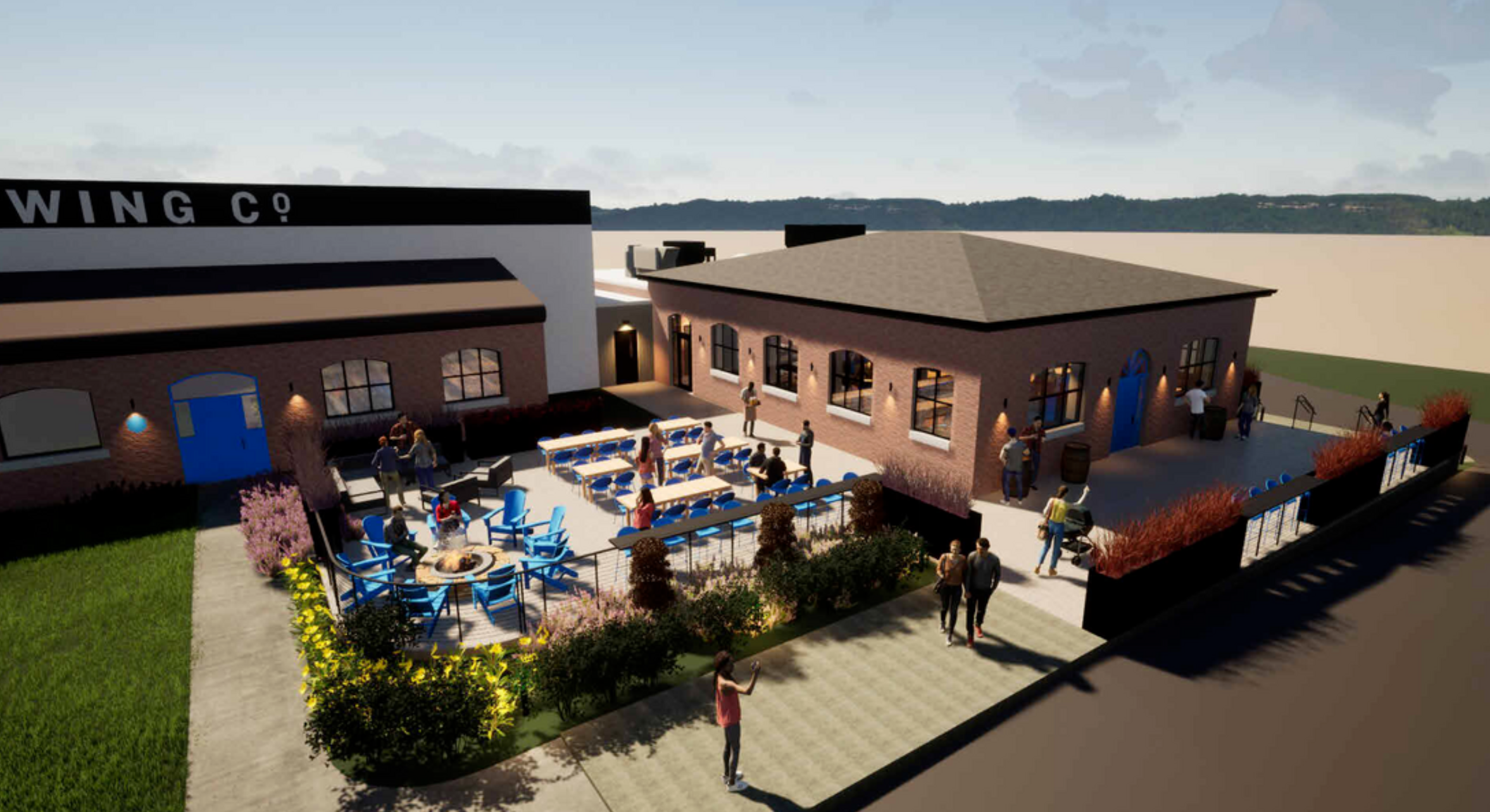 Render image of future Switchback Brewing Beer Garden