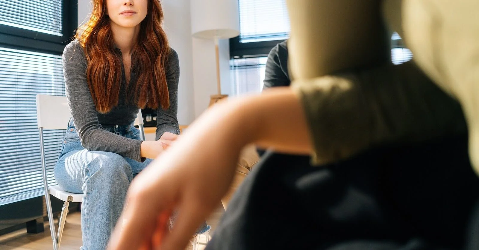 A couple sitting together during a therapy session