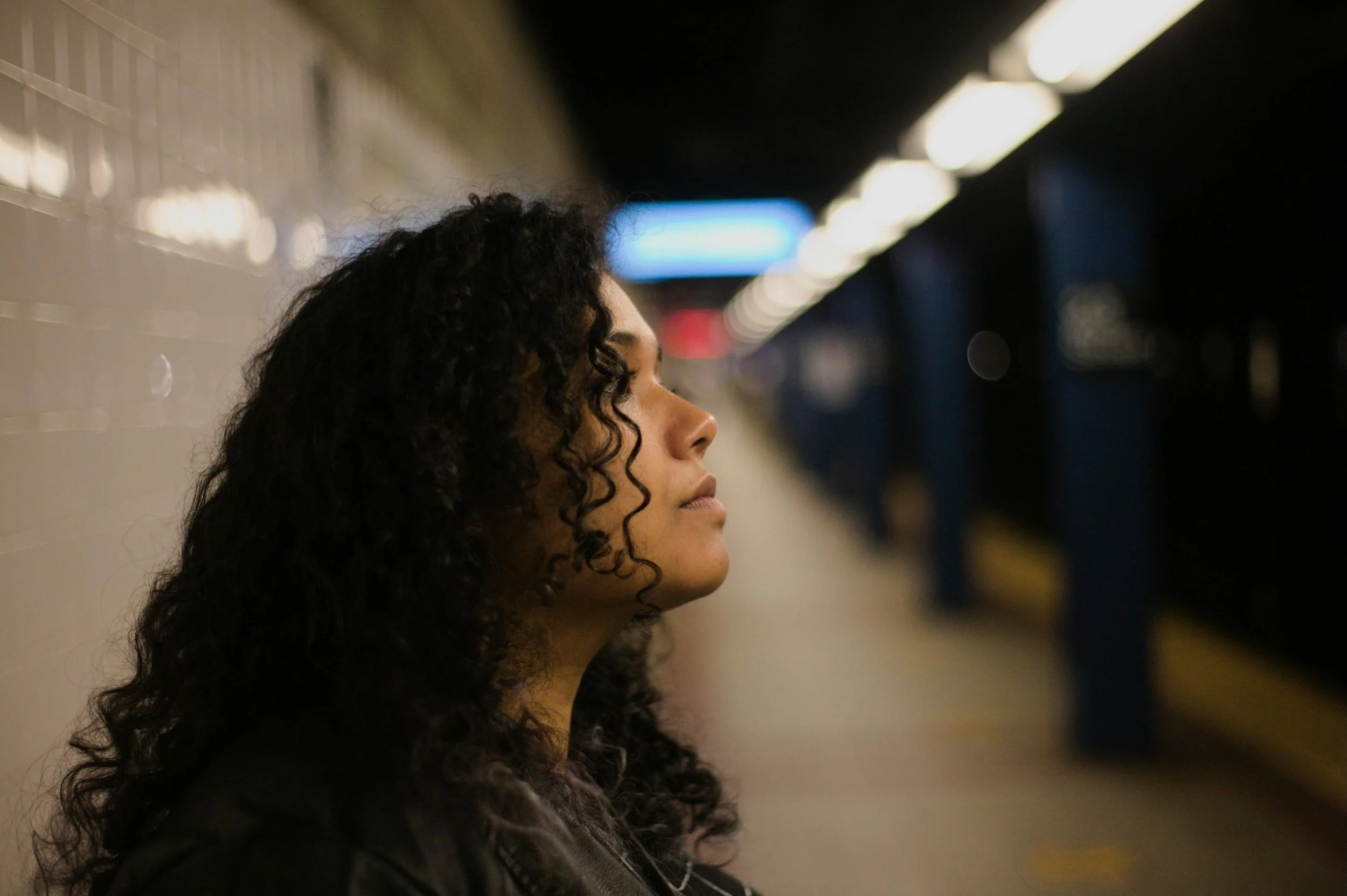 Woman on NYC subway platform