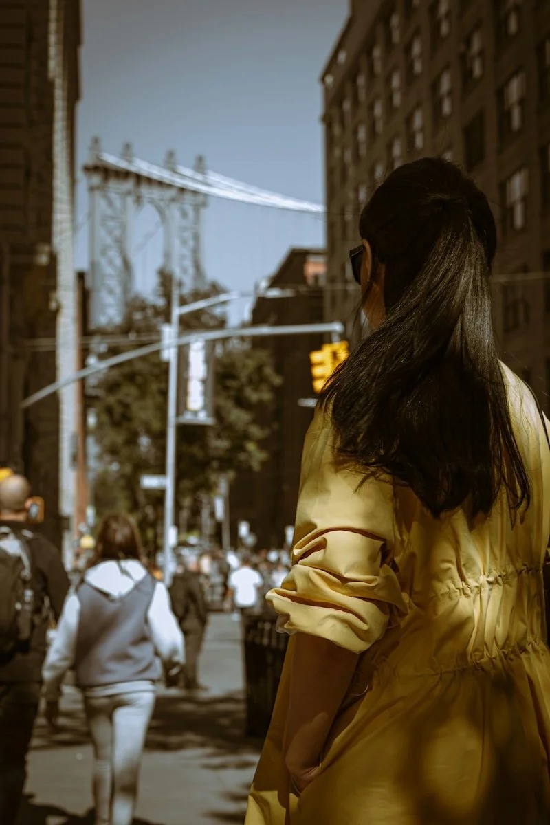 Woman walking alone on NYC street