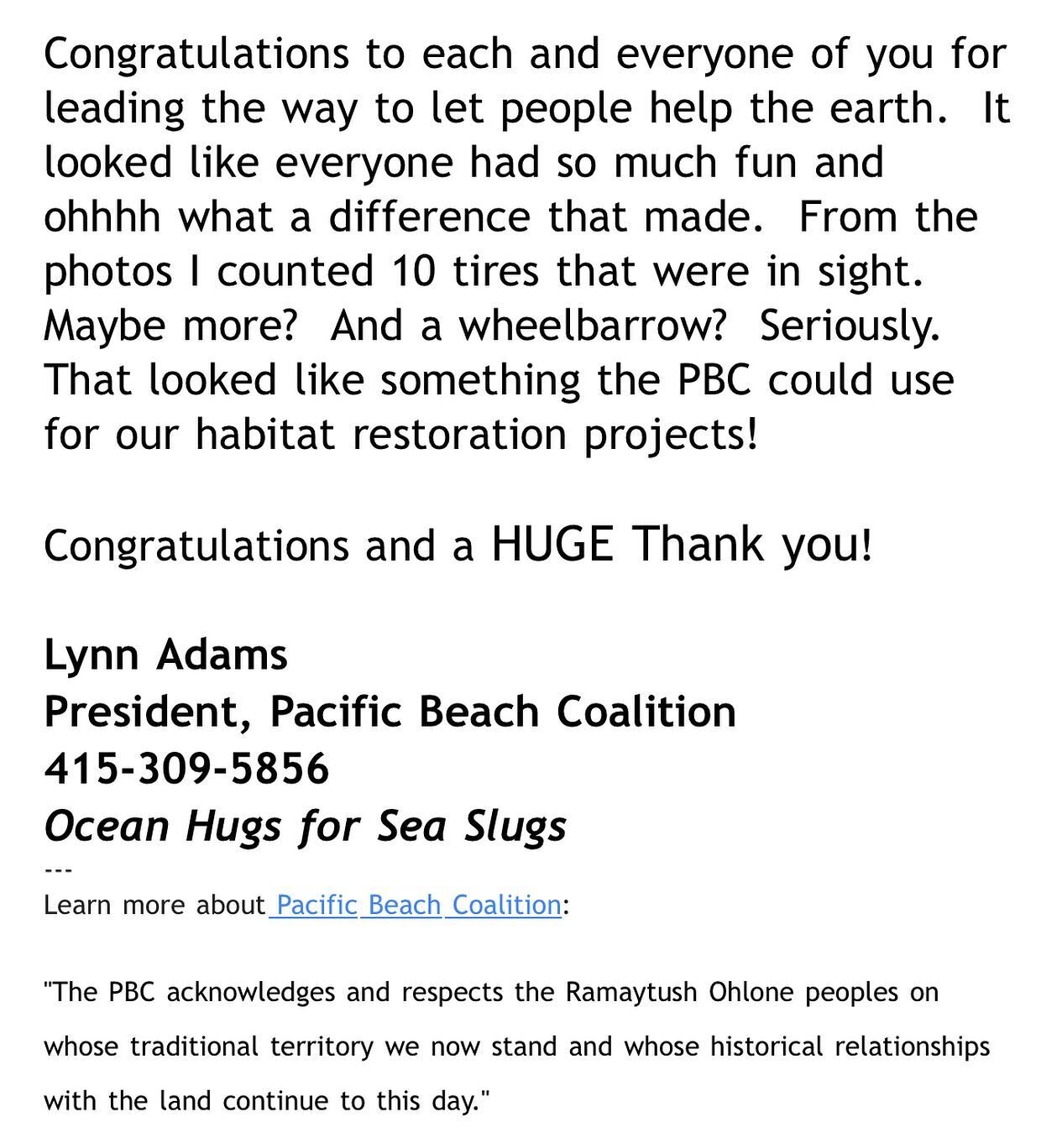 @sanmateocounty parks and @pacificbeachcoalition wrote to Wild Wonder to thank the Nature Journal Club for their hard work on Earth Day! Way to go team! The humans and all the other living things in that area are so grateful for the work we did! 😁