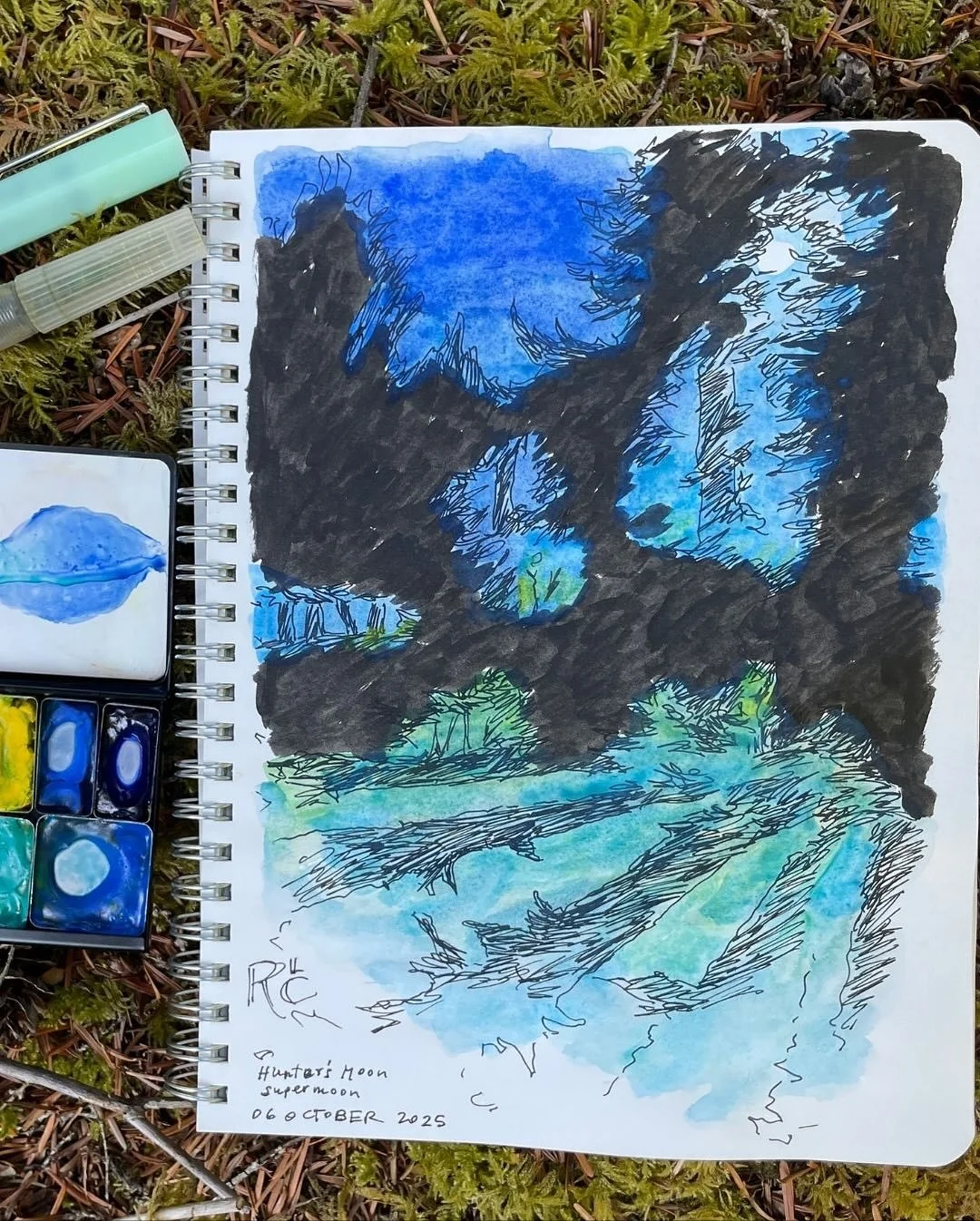 Are you having fun journaling along with #NatureJournalingOctober? It’s #InkTober, but shadows. 🌘 Our host, Robin Lee Carlson sent us this shadow page from Day 6 “Moon Shadows” to share with you! 
We would love to see your work, t