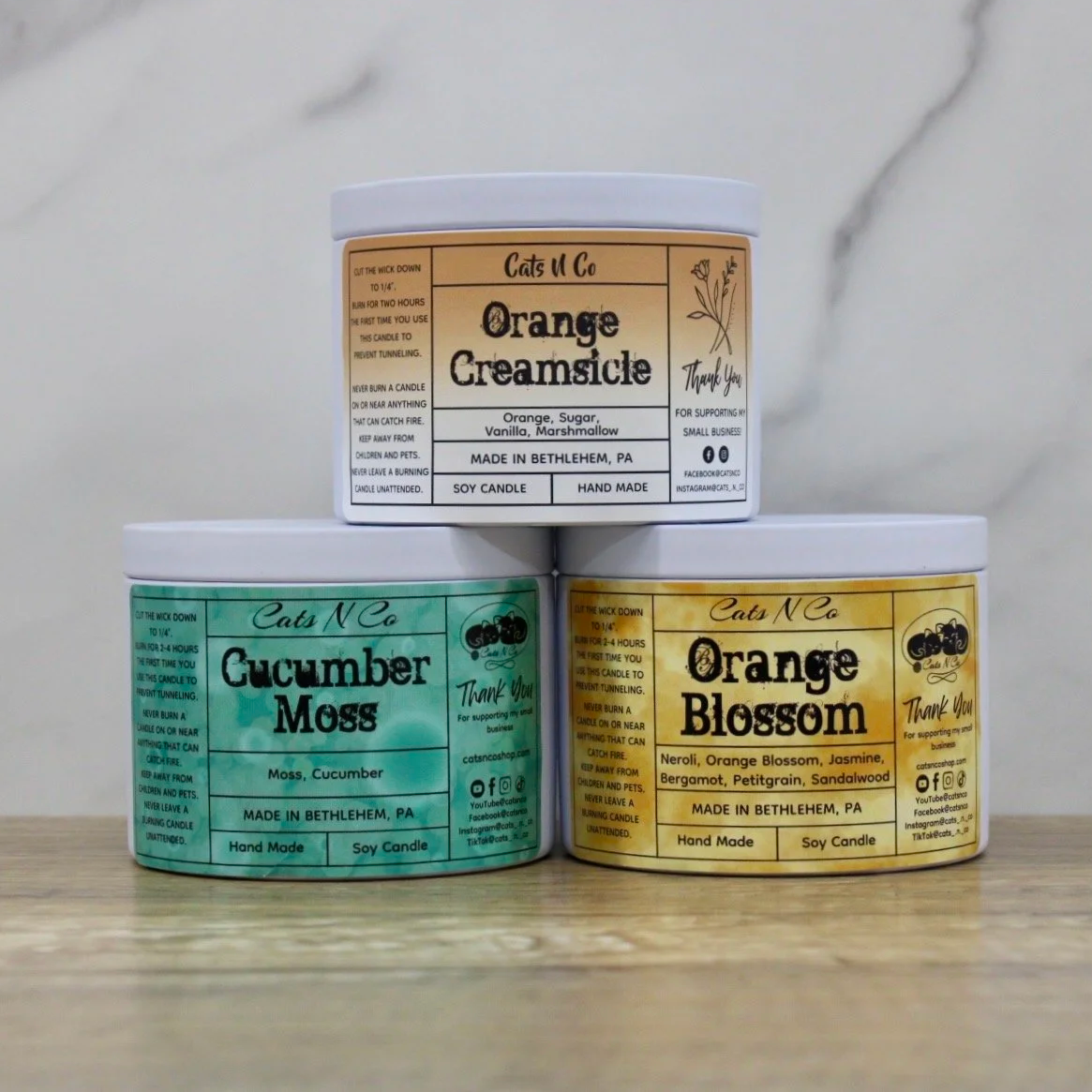 New Scent Medium Candle Bundle including Orange Creamsicle, Cucumber Moss and Orange Blossom scents