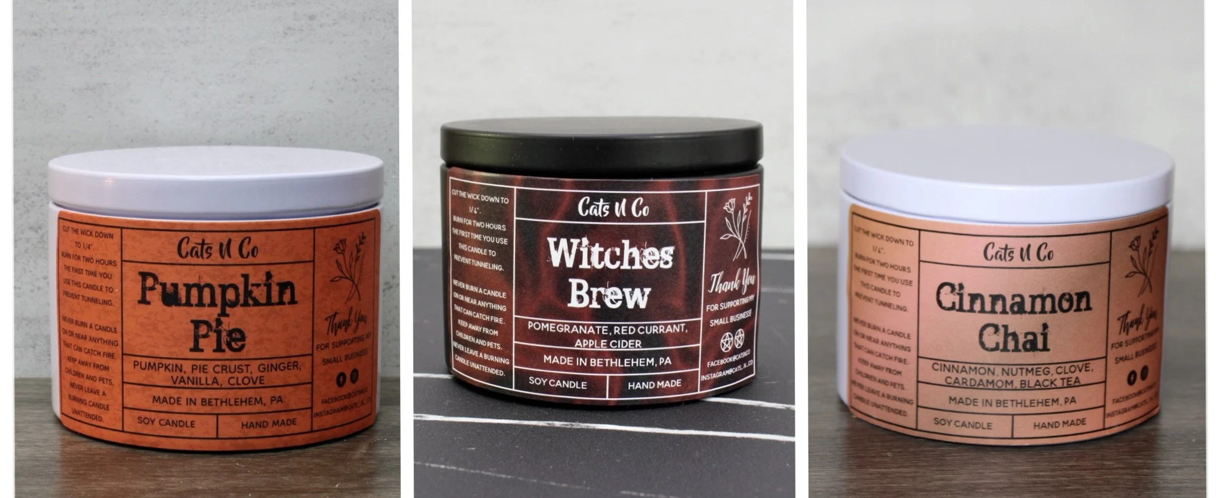 Fall Medium Candle Bundle including Cinnamon Chai, Pumpkin Pie and Witches Brew scents
