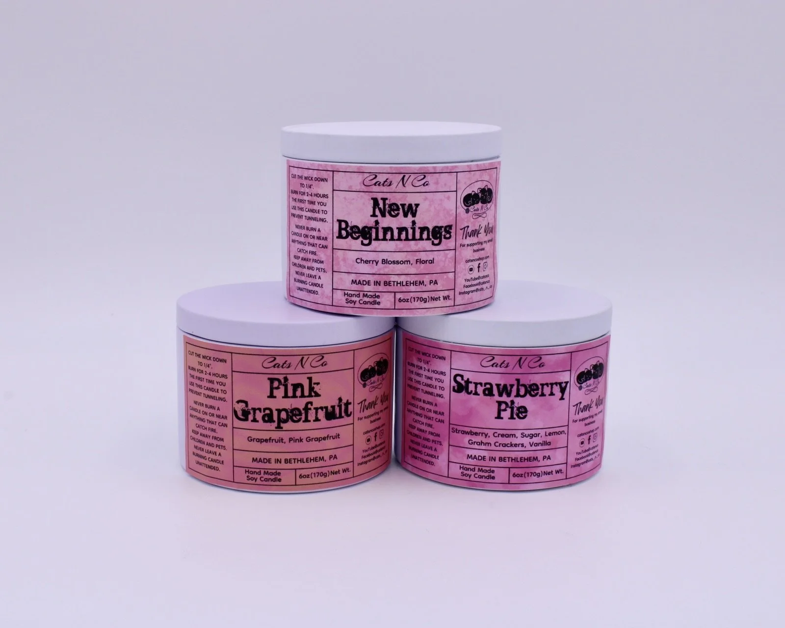 New Beginnings Cherry Blossom, Pink Grapefruit, Strawberry Pie Large Candle Bundle