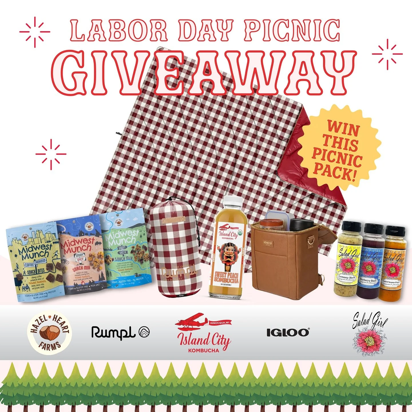 🧺LABOR DAY WEEKEND GIVEAWAY ✨ We&rsquo;re sending you into Labor Day weekend w/ everything you need to kick back + enjoy ⬇️

How to Enter (1 per person):
✔ Follow @islandcitykombucha @hazelheartfarms @thesaladgirl 
✔ Like this post 💛

Prize Pack In