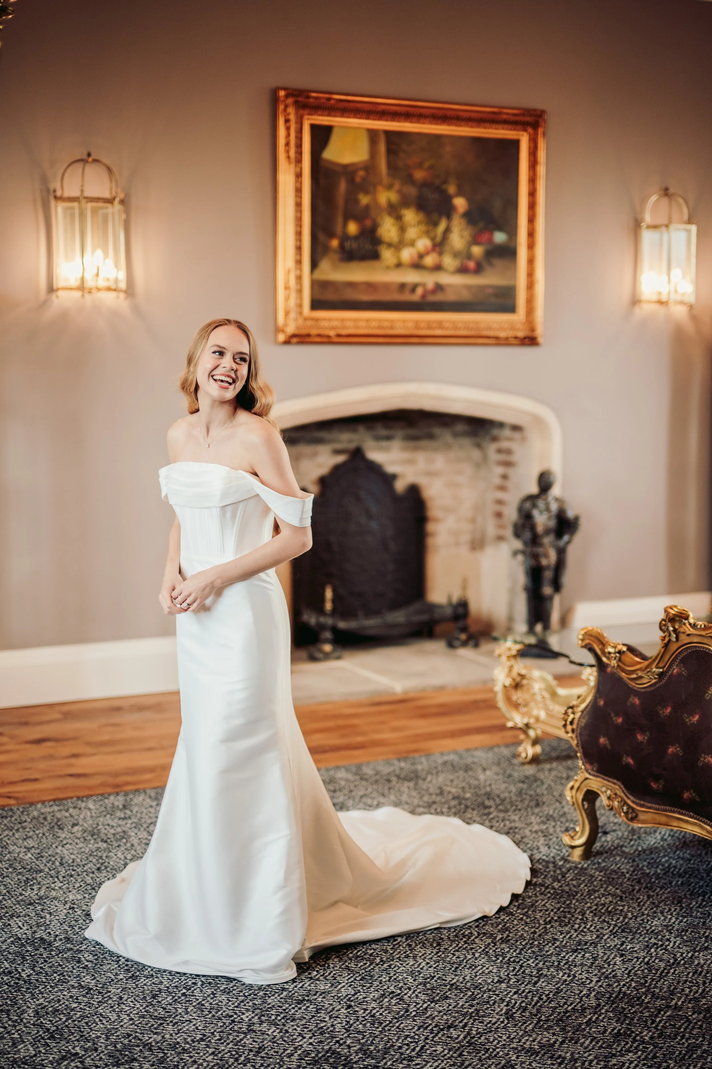 Modern bride with soft radiant glam looking confident and beautiful at St Osth Priory