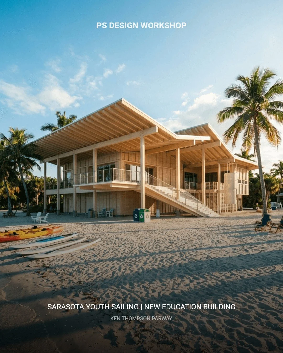 The SARASOTA YOUTH SAILING EDUCATION BUILDING is envisioned as a versatile facility catering to educational, communal, event, and administrative needs revolving around sailing. Serving as the headquarters for Sarasota Youth Sailing and its fleet, the