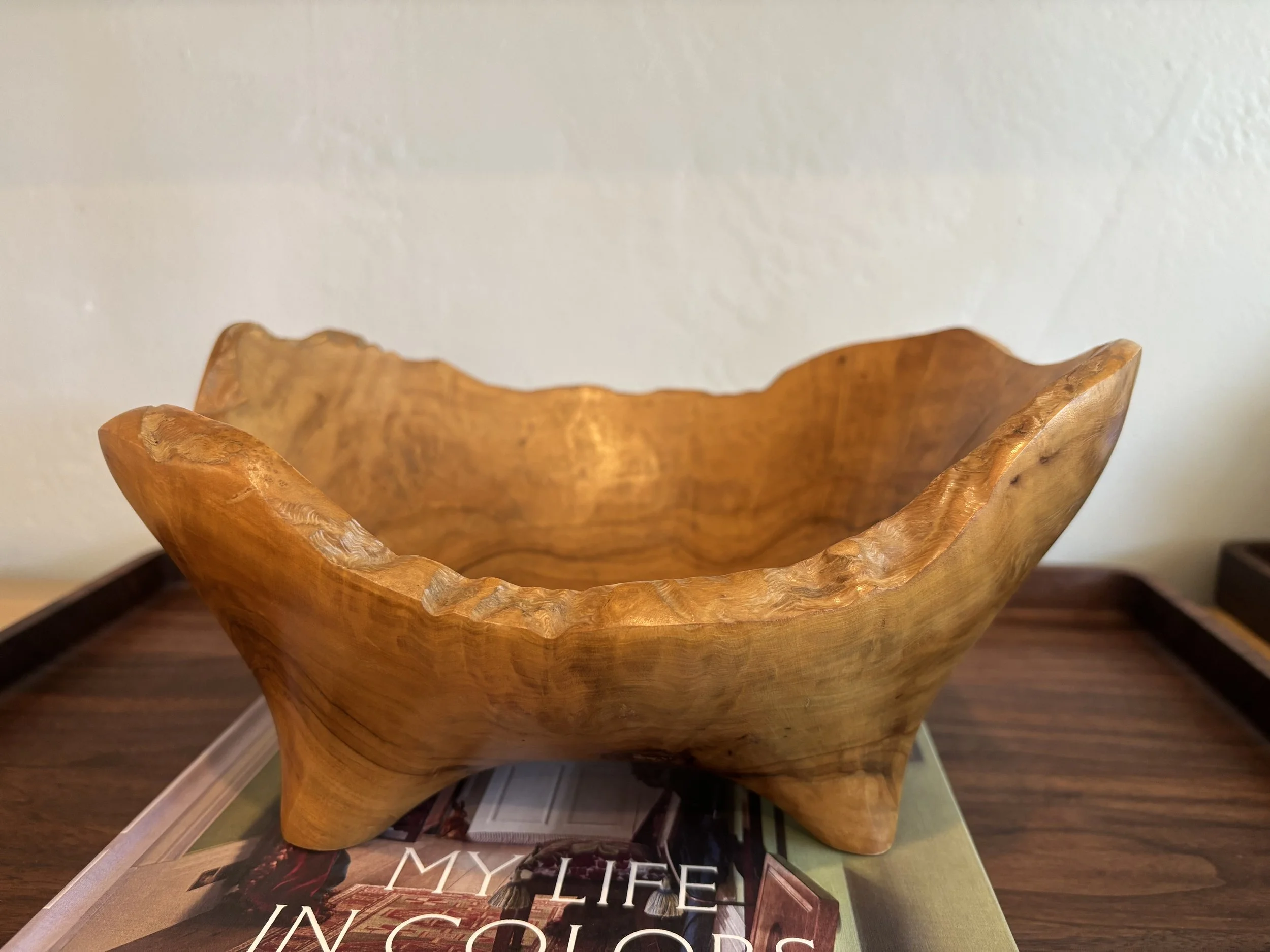 Hand Carved Wooden Bowl with Legs