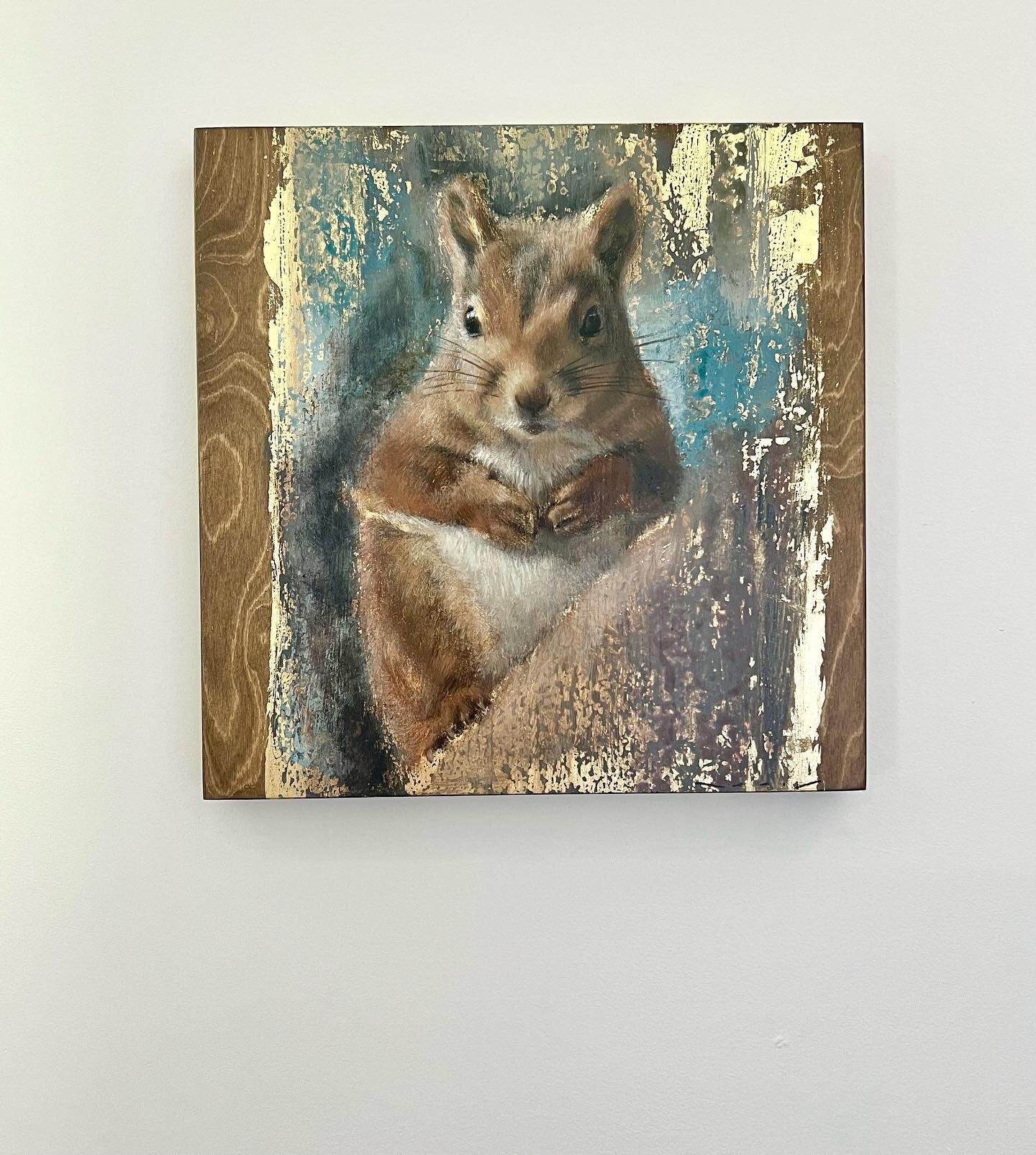 &ldquo;Busy&rdquo; 16&rdquo;x16&rdquo;, mixed media. September is here! These little guys are getting ready for winter. #squirrel #contemporarywildlifeart #contemporarywildlifepainting #natureart #mixedmedia