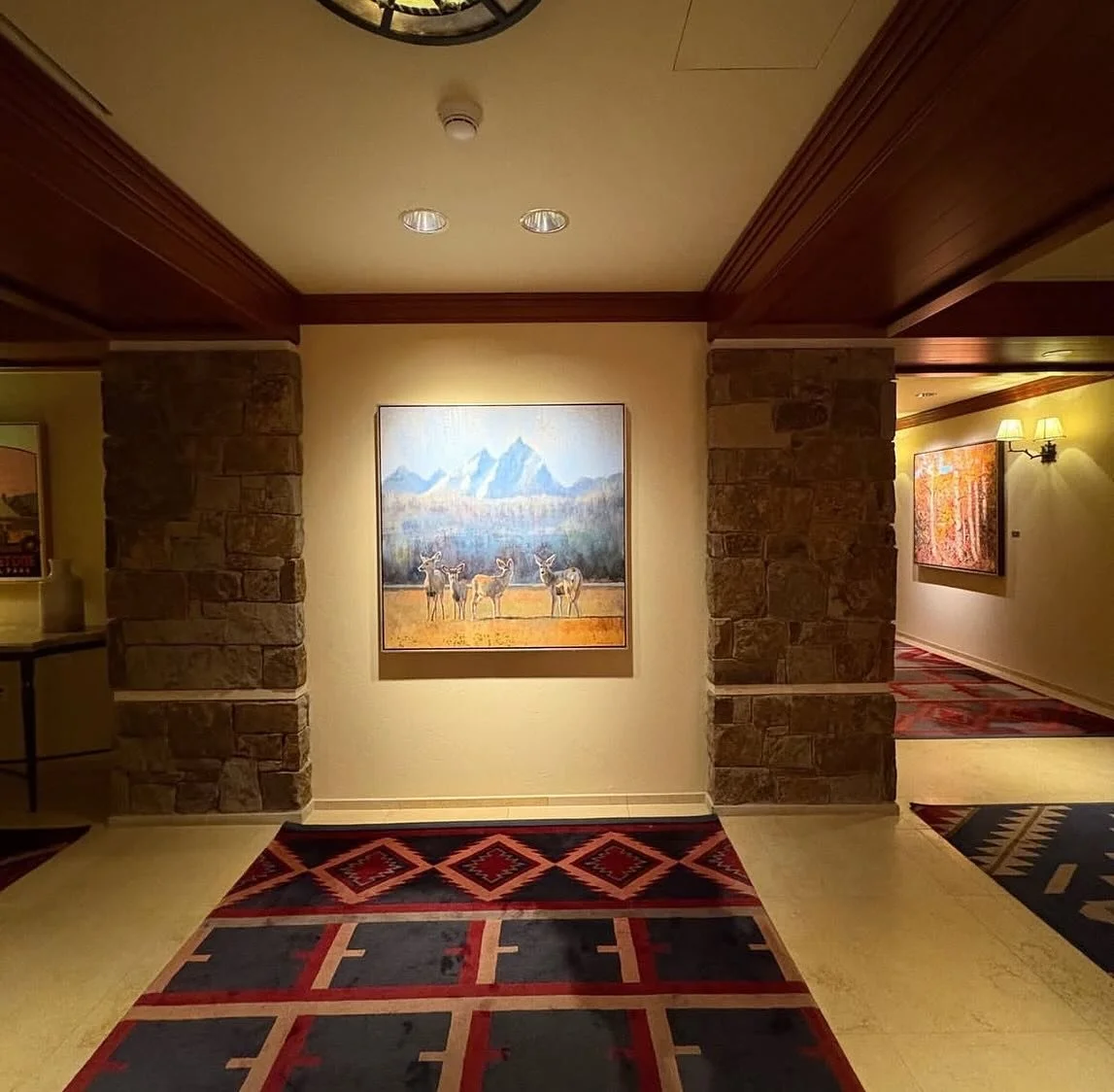 &ldquo;Mountain Meadow&rdquo; 48&rdquo;x48&rdquo; is currently hanging at The Four Seasons in Jackson Hole!  Check it out if you&rsquo;re there! #fourseasons #gallerywild #contemporarywildlifepainting #nealyrileyart