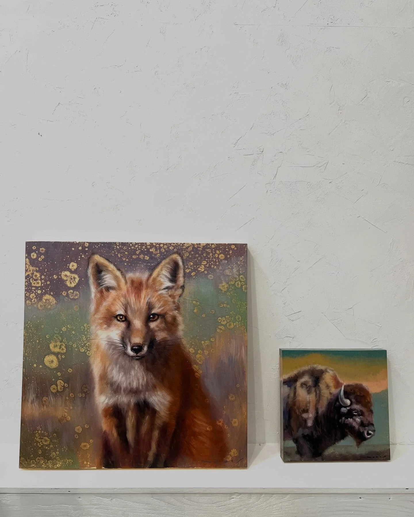 A couple of new ones! &ldquo;Lavender Field&rdquo; 24&rdquo;x24&rdquo; and &ldquo;Lone Traveler&rdquo; 12&rdquo;x12&rdquo; are headed to Bozeman at the end of this month! #montanatrailsgallery #nealyrileyart #contemprarywildlifeart #fox #bison