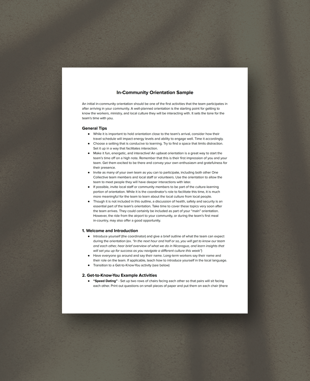 In-Community Orientation Sample
