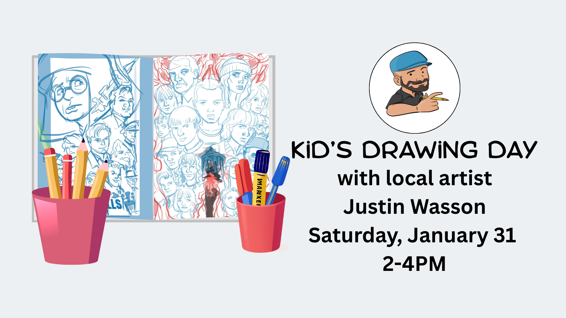 Kid's Drawing Day with Justin Wasson at Crooked Dog Comics