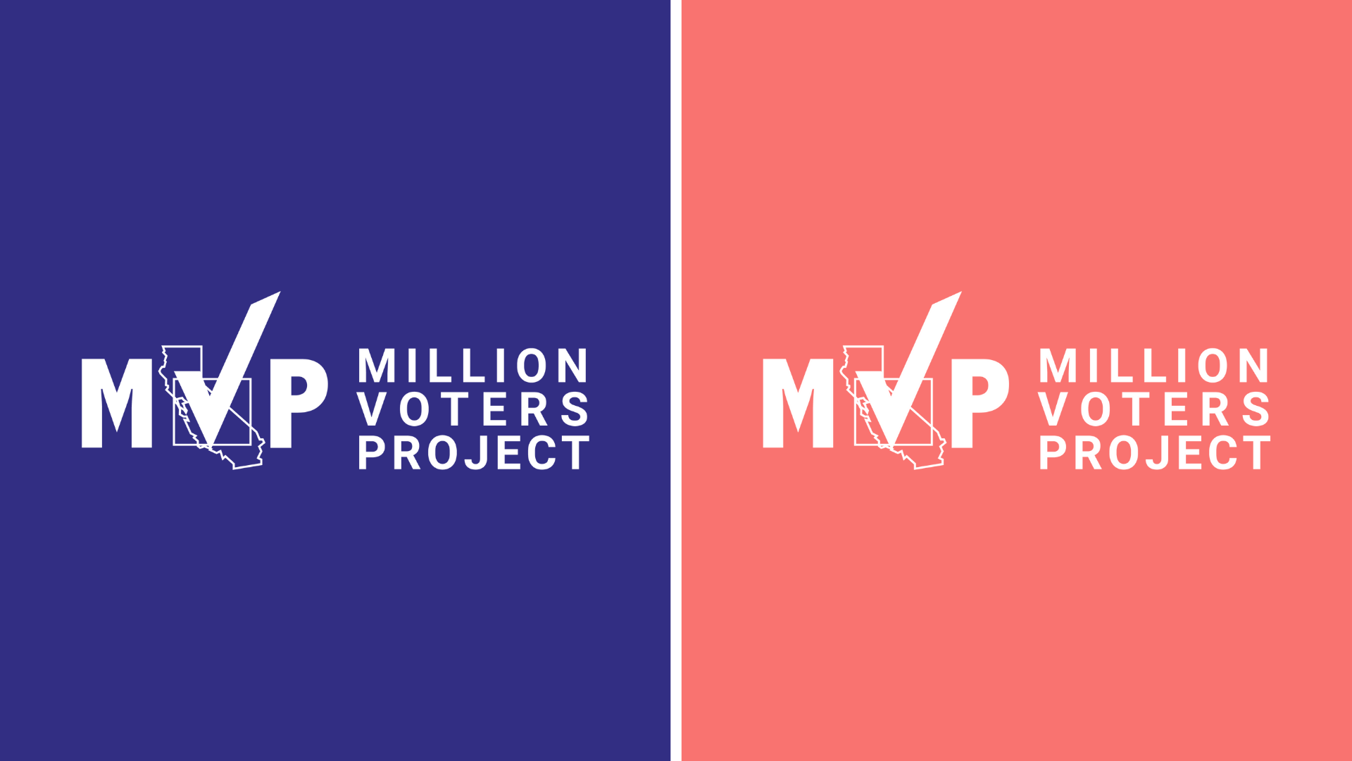  MVP’s white logo on a blue background next to the logo on a coral background 
