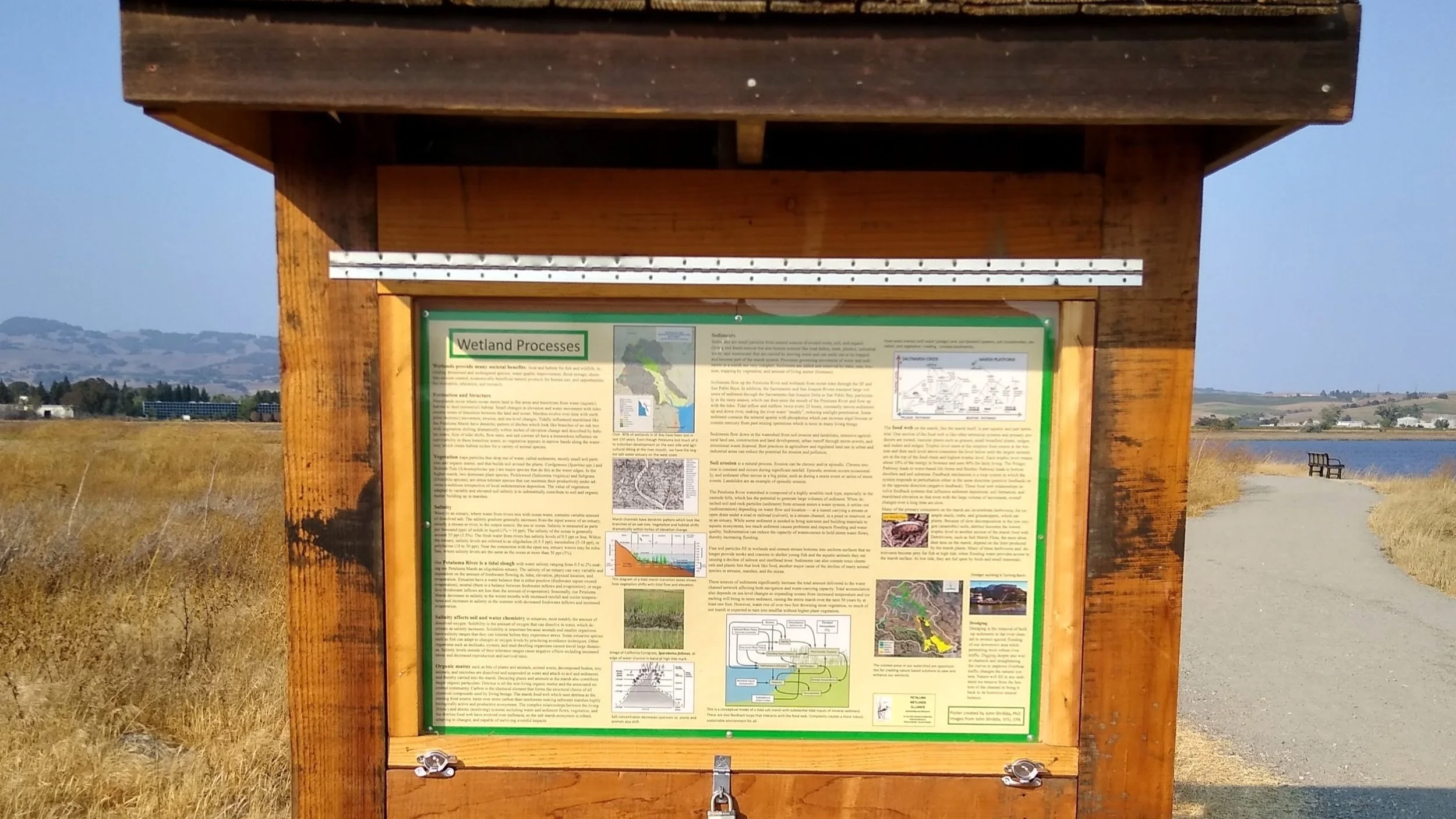 This poster explains wetland ecology. I did the finishing touches of construction on this kiosk after it was replaced by a contractor when the dredging pipe pushed it over. 